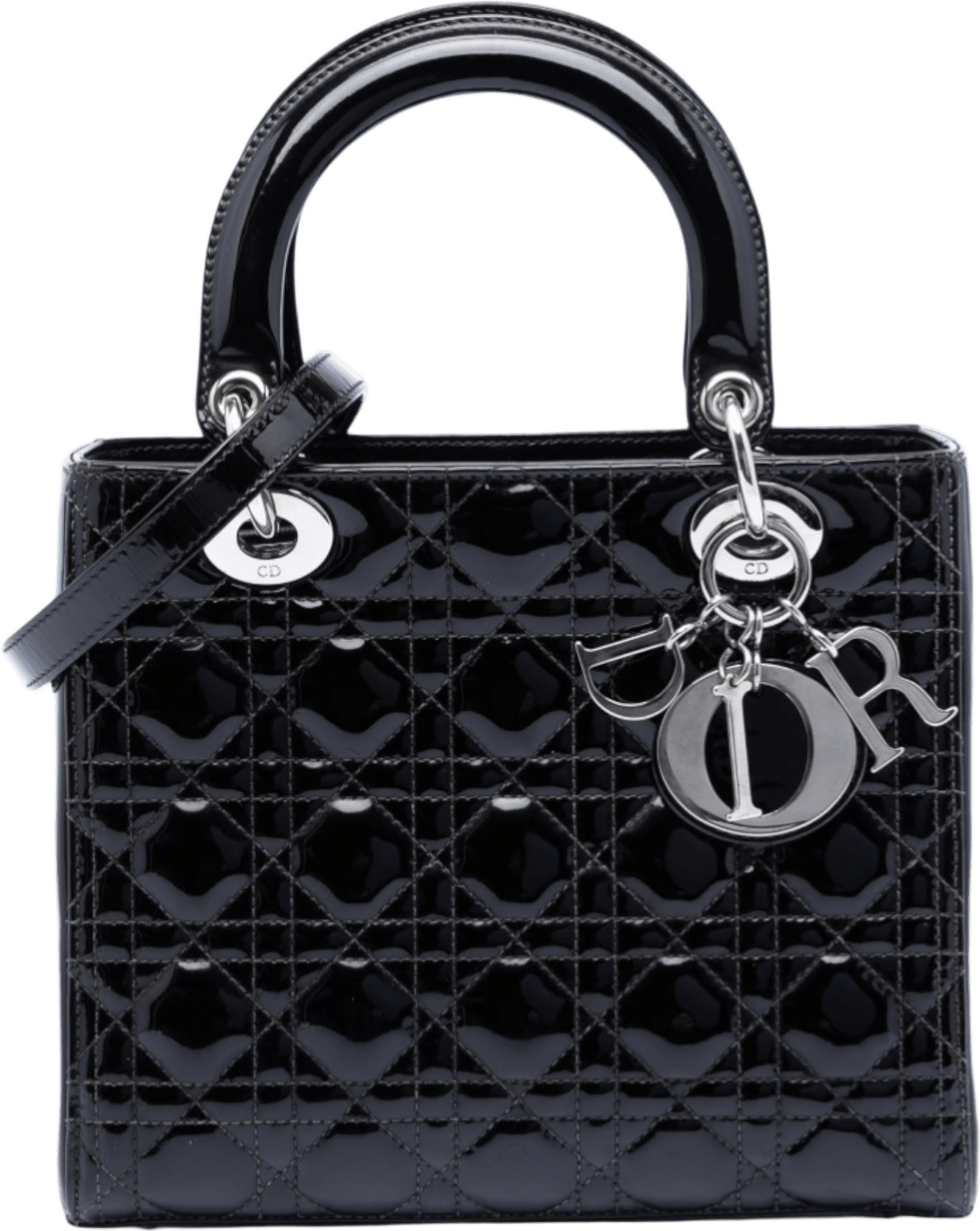 Dior Medium Patent Cannage Lady Dior, från Luxclusif, i färgen black.