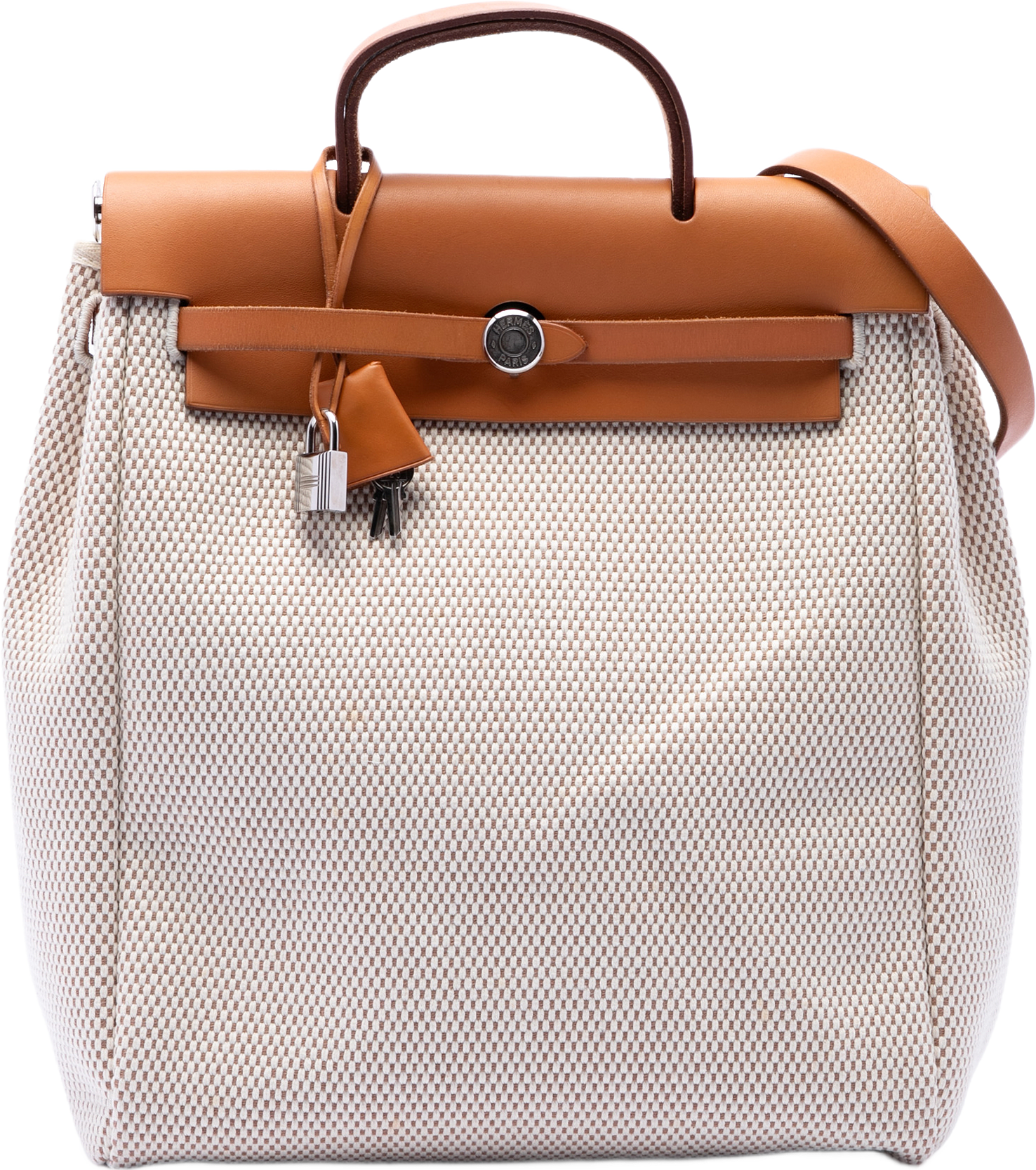 Hermès Toile Herbag Gm Backpack, från Luxclusif, i färgen beige.