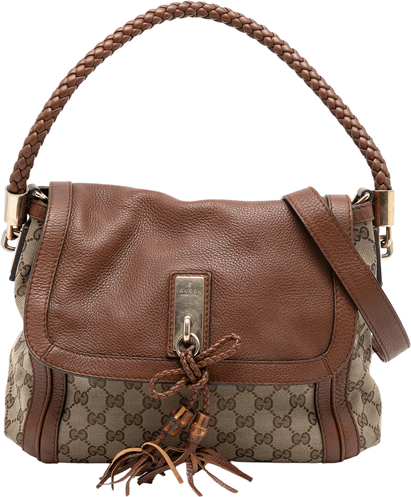 Gucci Gg Canvas Bella Flap Satchel, från Luxclusif, i färgen beige.