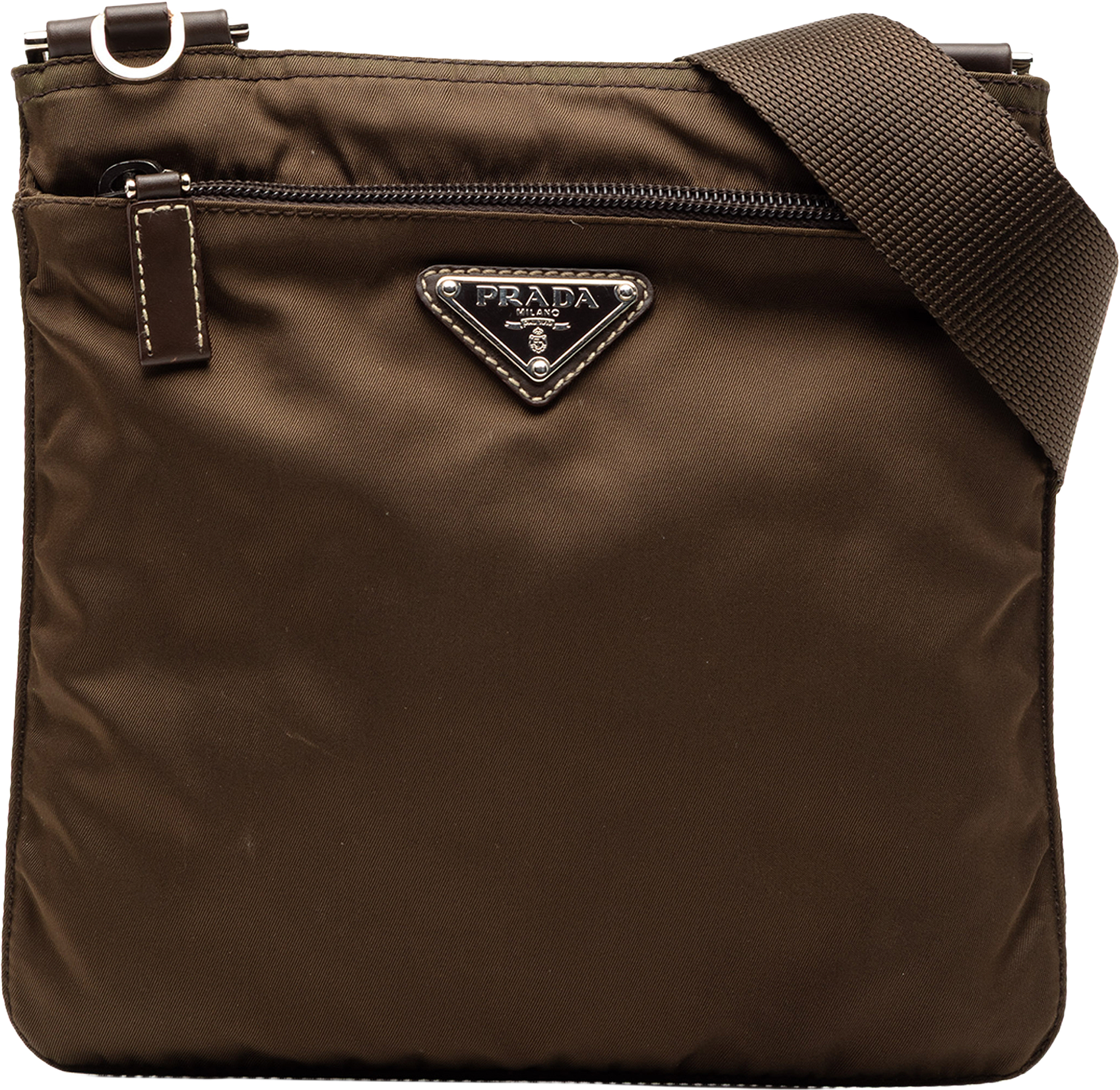 Prada Tessuto Zip Top Crossbody, från Luxclusif, i färgen dark brown.