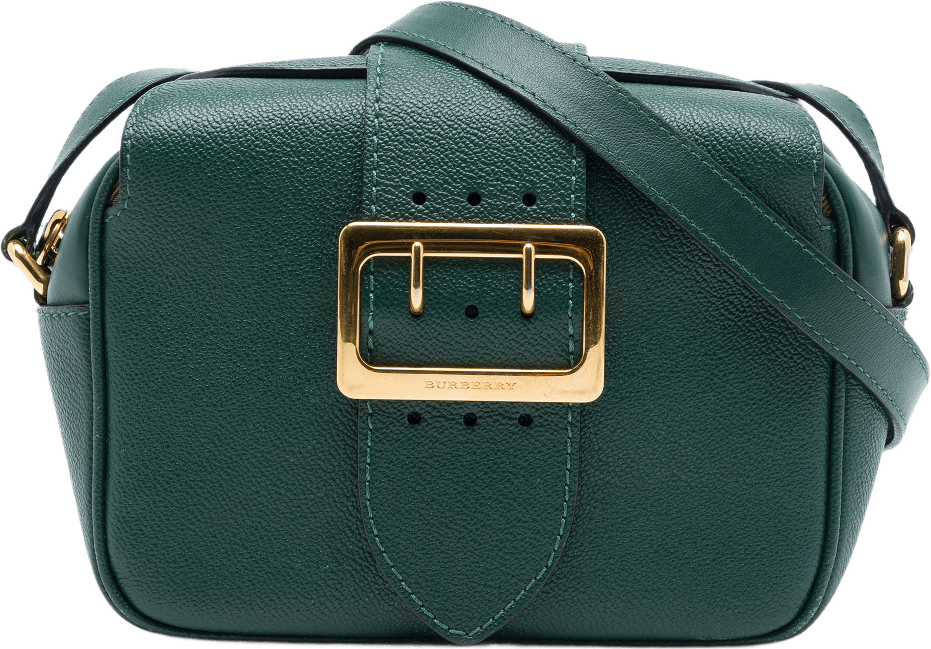 Burberry Small Soft Grained Calfskin Buckle Crossbody, från Luxclusif, i färgen grön.
