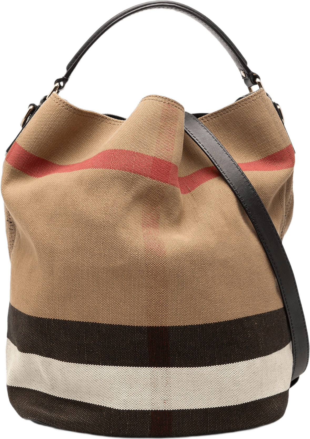 Burberry House Check Canvas Ashby Satchel, från Luxclusif, i färgen beige.