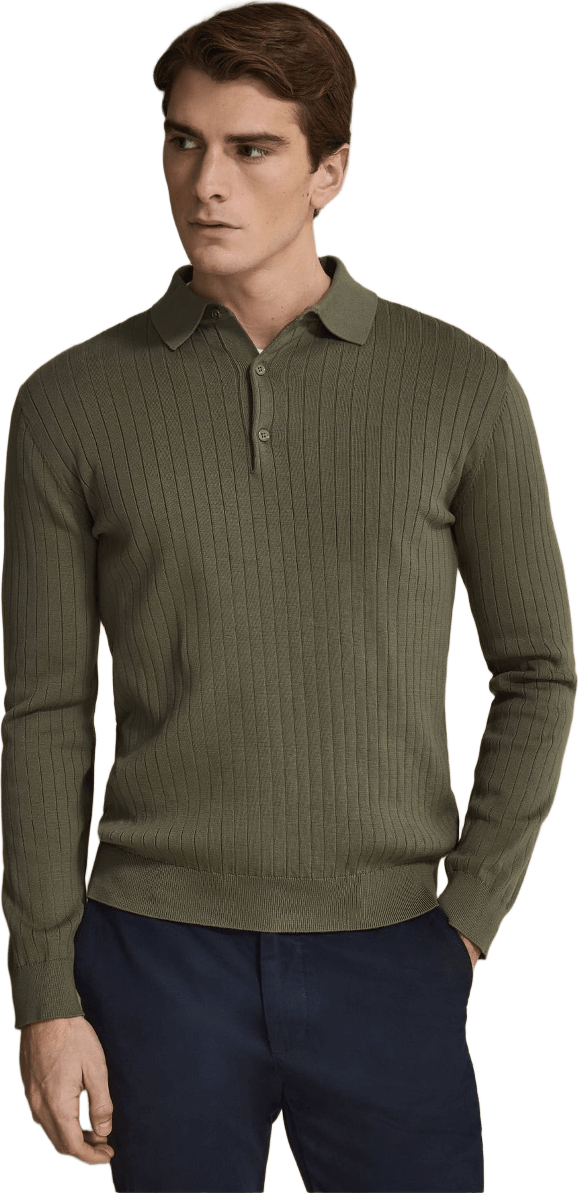 Cotton Rib Knitted Ls Polo Sweater (filippo), från John Henric, i färgen green.