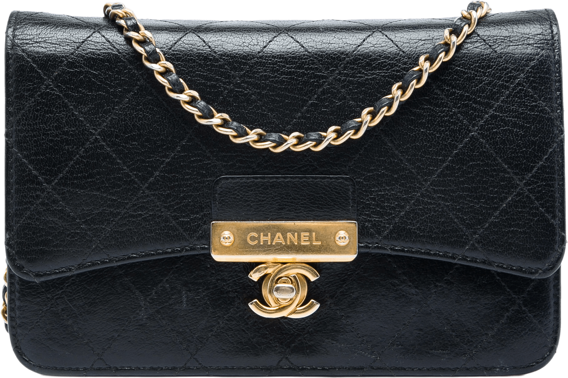 Chanel Stitched Goatskin Golden Cc Wallet On Chain, från Luxclusif, i färgen svart.