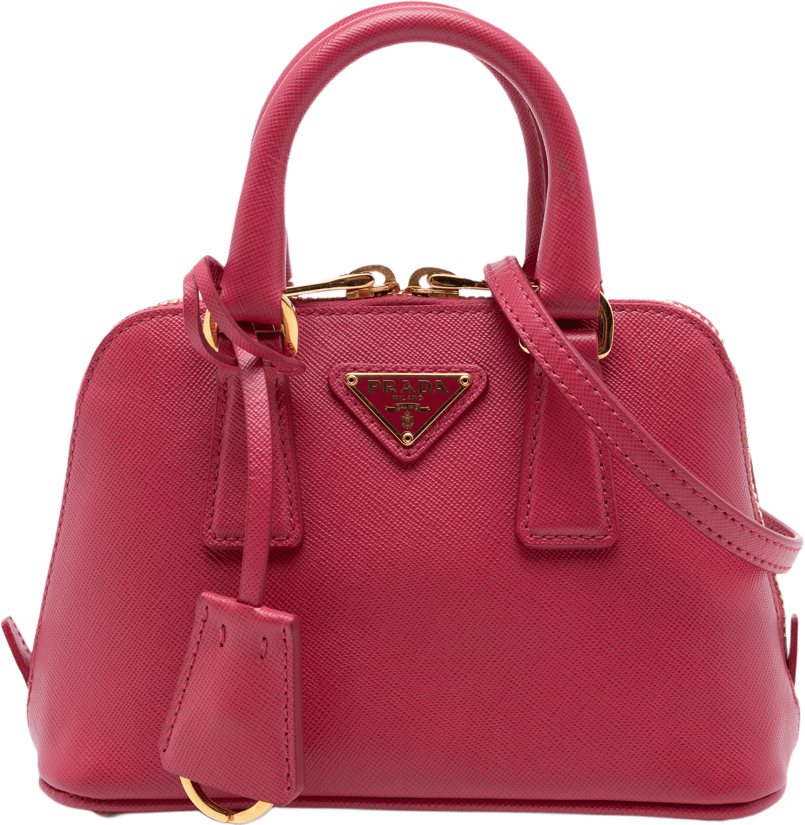 Prada Mini Saffiano Lux Promenade Satchel, från Luxclusif, i färgen rosa.