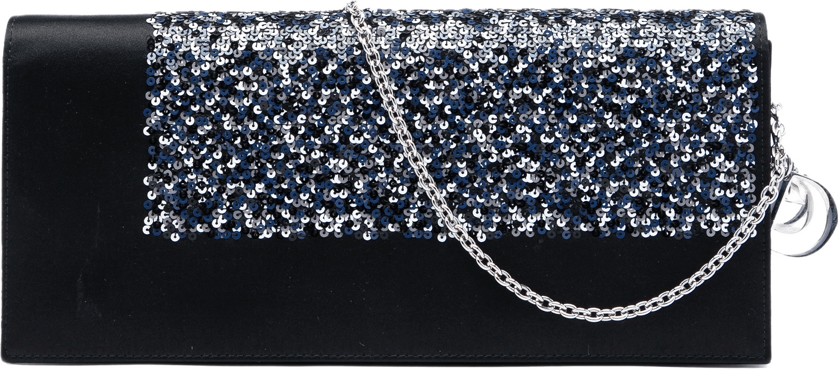 Dior Satin Sequin Clutch With Chain, från Luxclusif, i färgen svart.