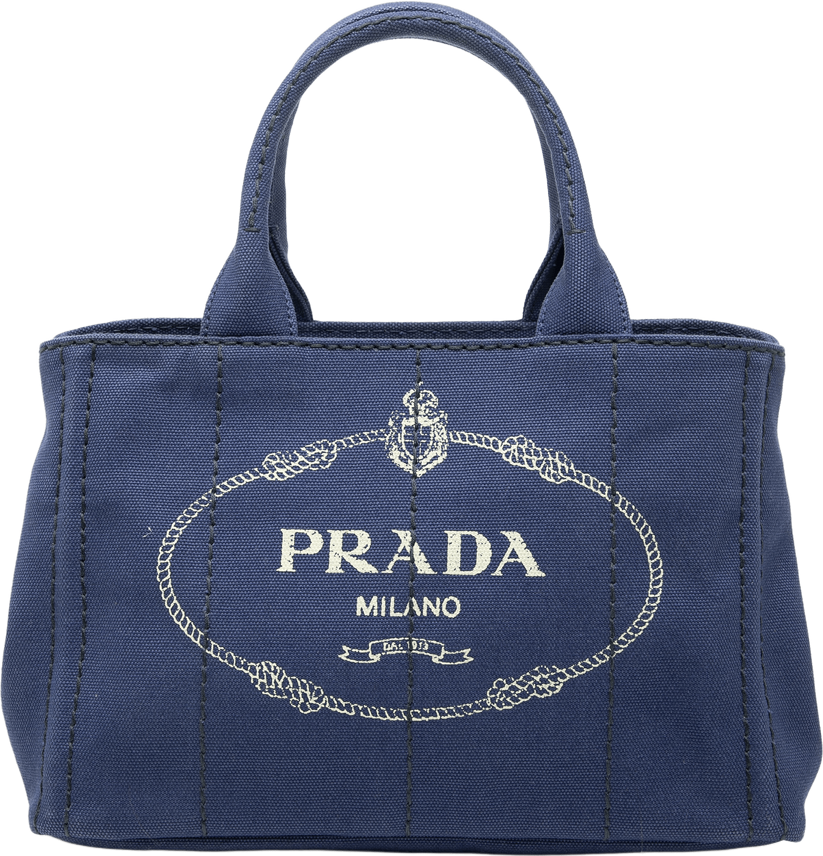 Prada Small Canvas Canapa Logo Satchel, från Luxclusif, i färgen blue.
