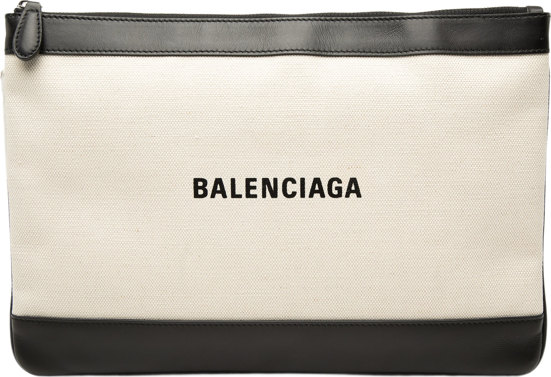 Balenciaga Canvas Navy Clip M Clutch, från Luxclusif, i färgen light beige.