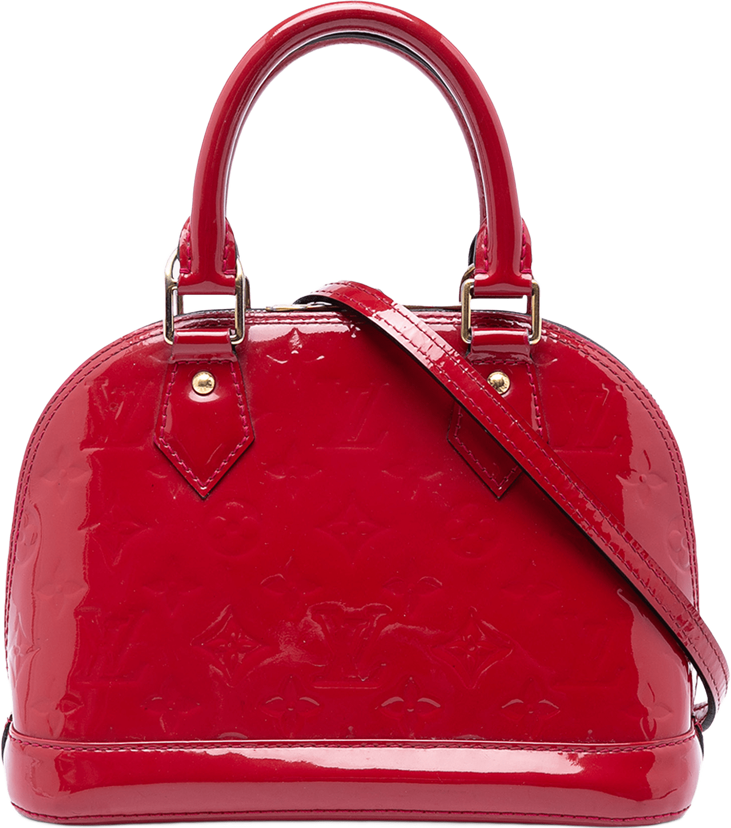 Louis Vuitton Monogram Vernis Alma Bb, från Luxclusif, i färgen red.