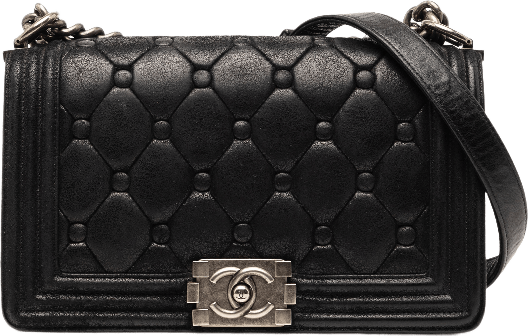 Chanel Old Medium Quilted Suede Chesterfield Boy Flap, från Luxclusif, i färgen svart.