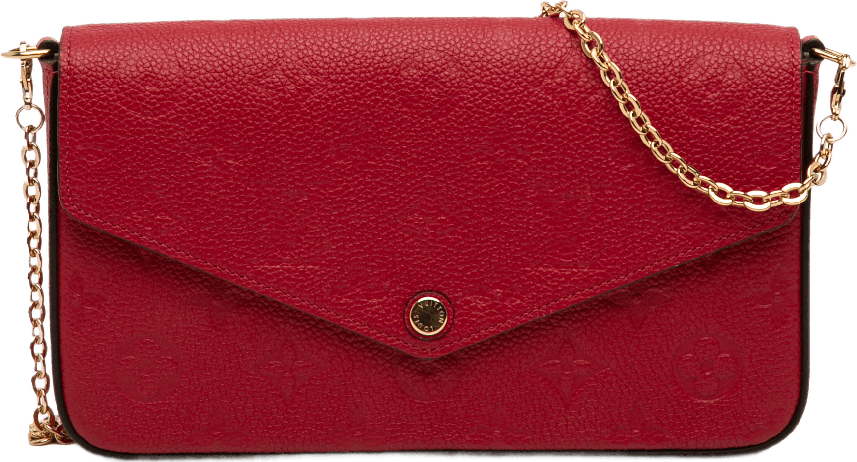 Louis Vuitton Monogram Empreinte Pochette Felicie, från Luxclusif, i färgen red.