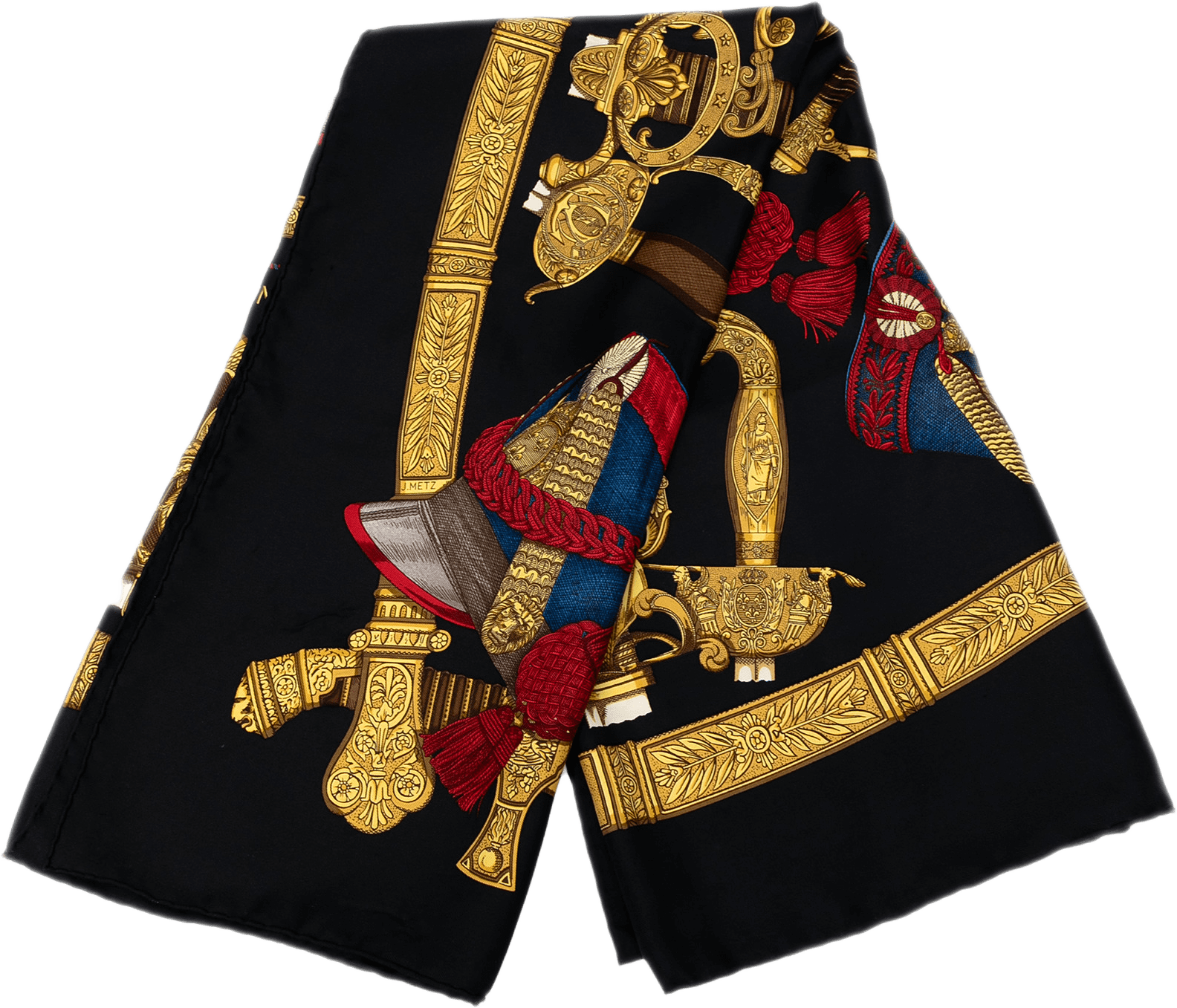 Hermès Grand Uniforme Silk Scarf 90, från Luxclusif, i färgen black.