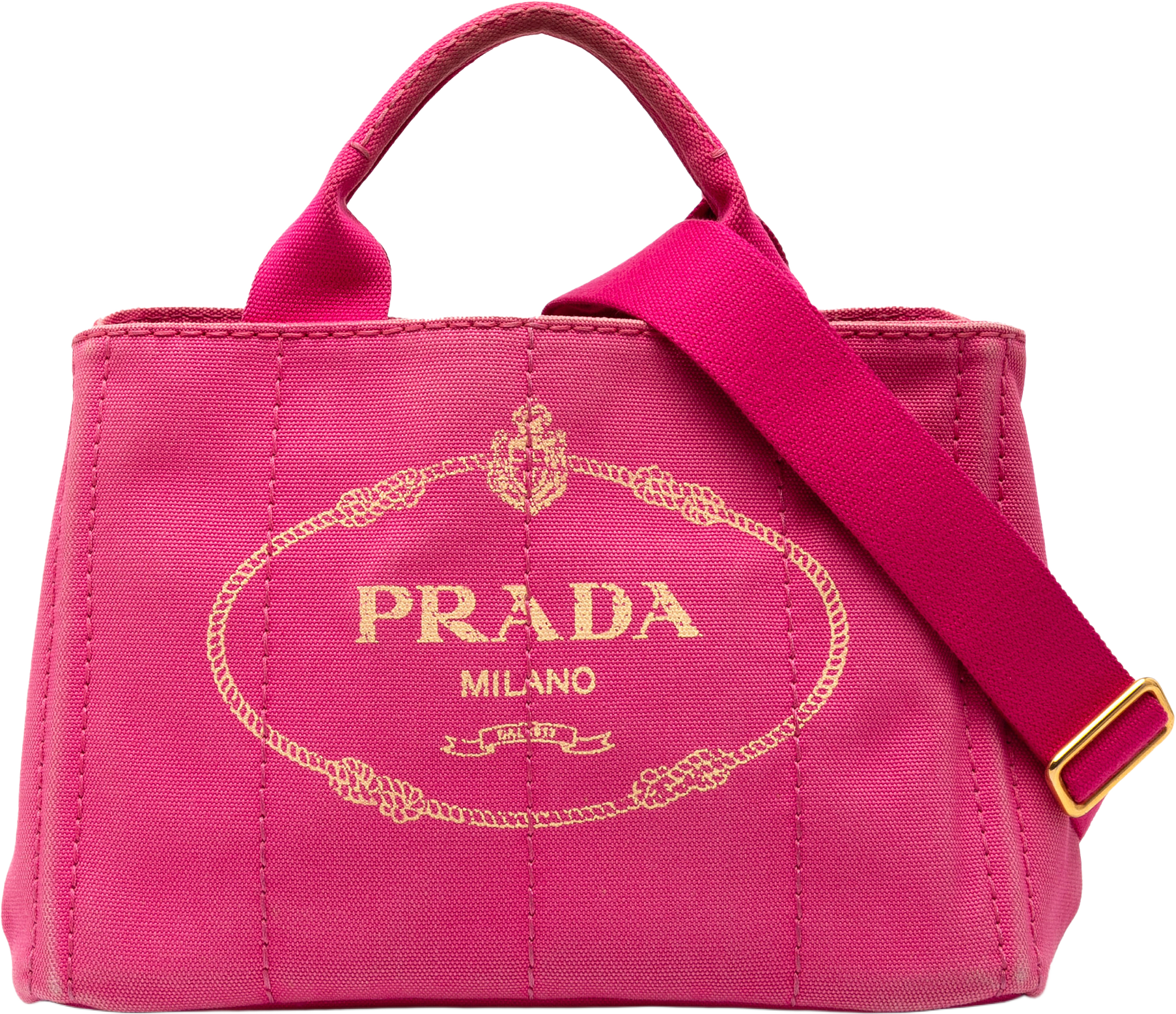 Prada Small Canvas Canapa Logo Satchel, från Luxclusif, i färgen hot pink.