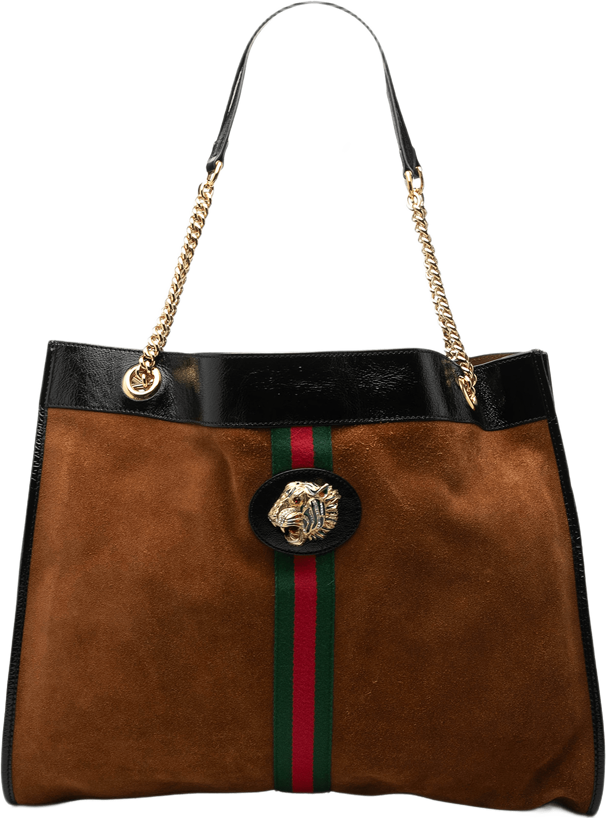Gucci Large Suede Web Rajah Tote, från Luxclusif, i färgen brun.