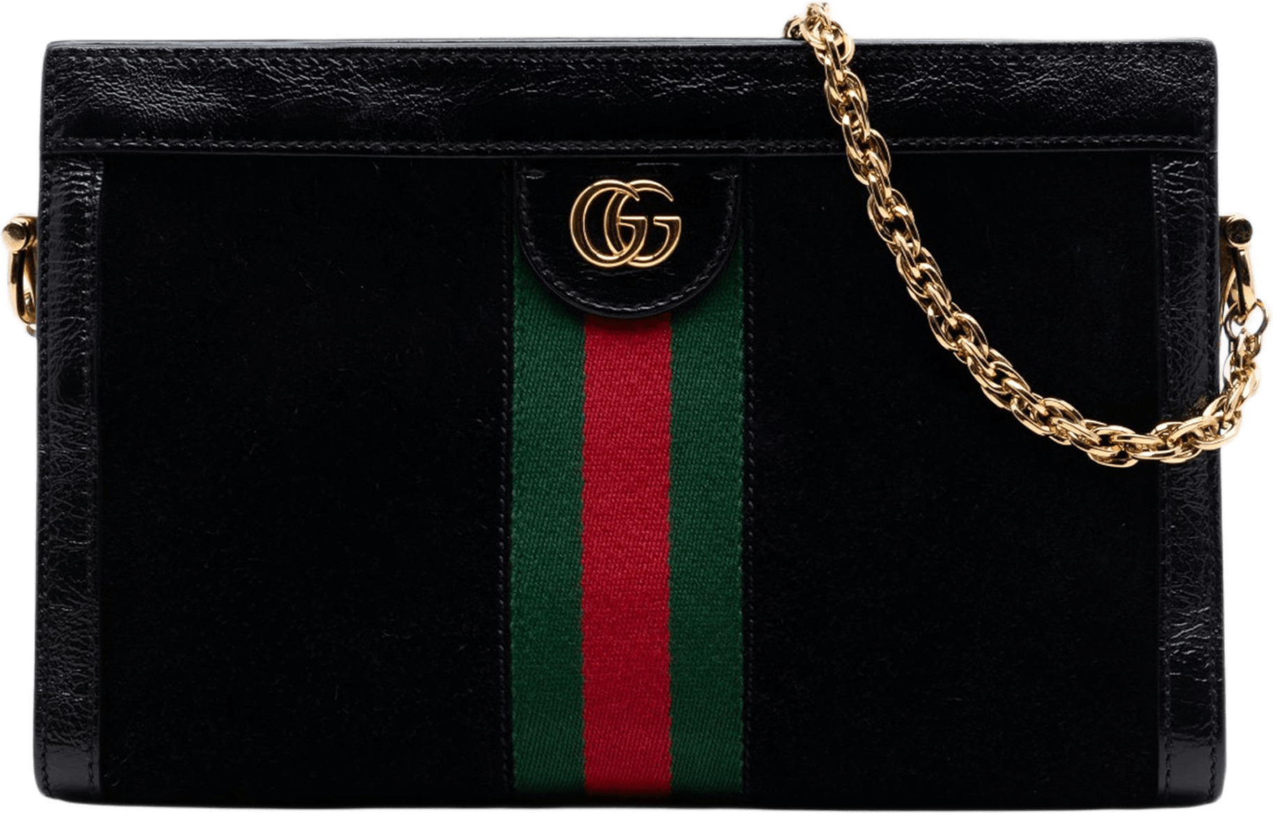 Gucci Small Suede Web Ophidia Chain Crossbody, från Luxclusif, i färgen black.