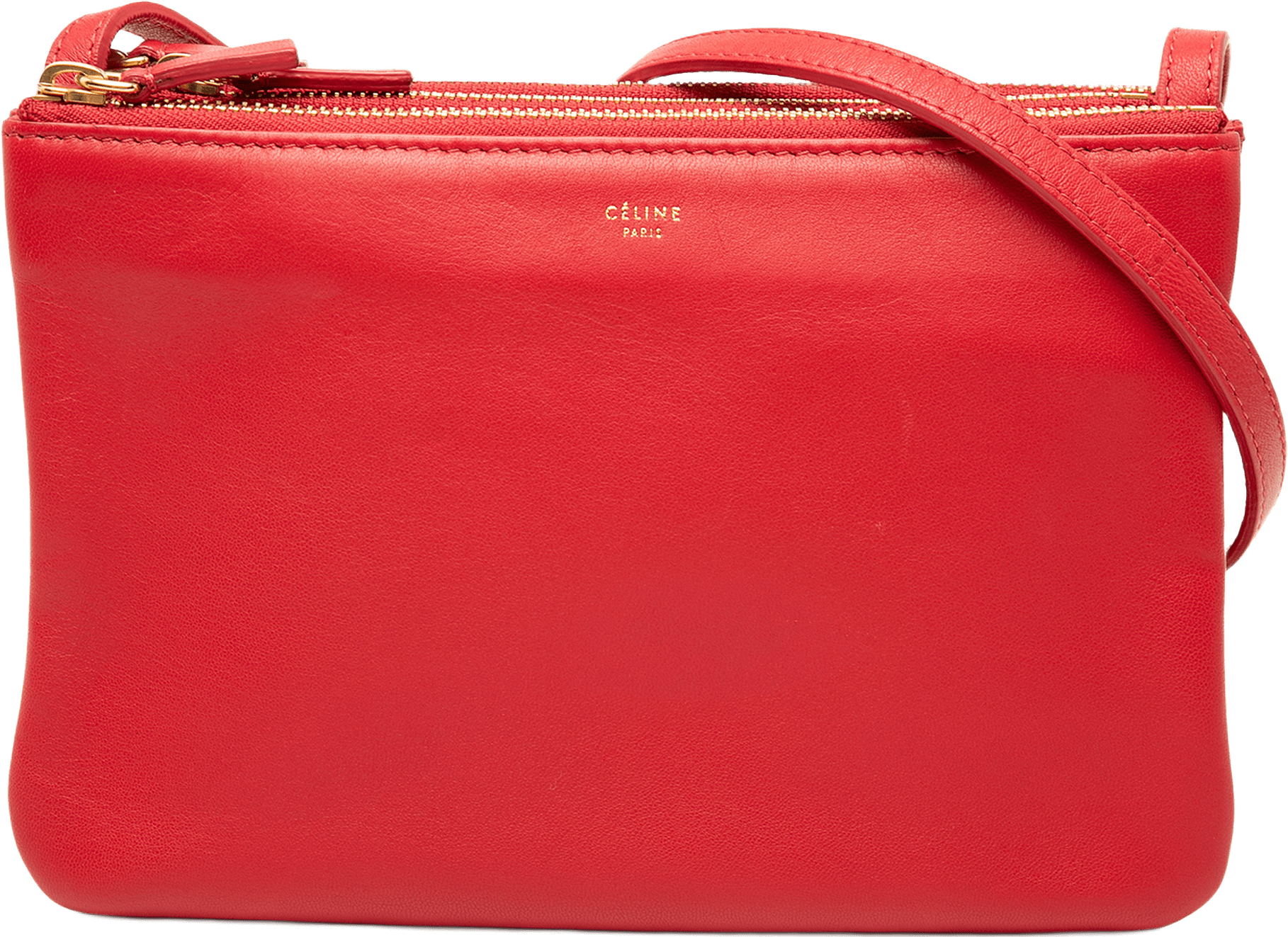 Celine Small Lambskin Trio Crossbody, från Luxclusif, i färgen röd.