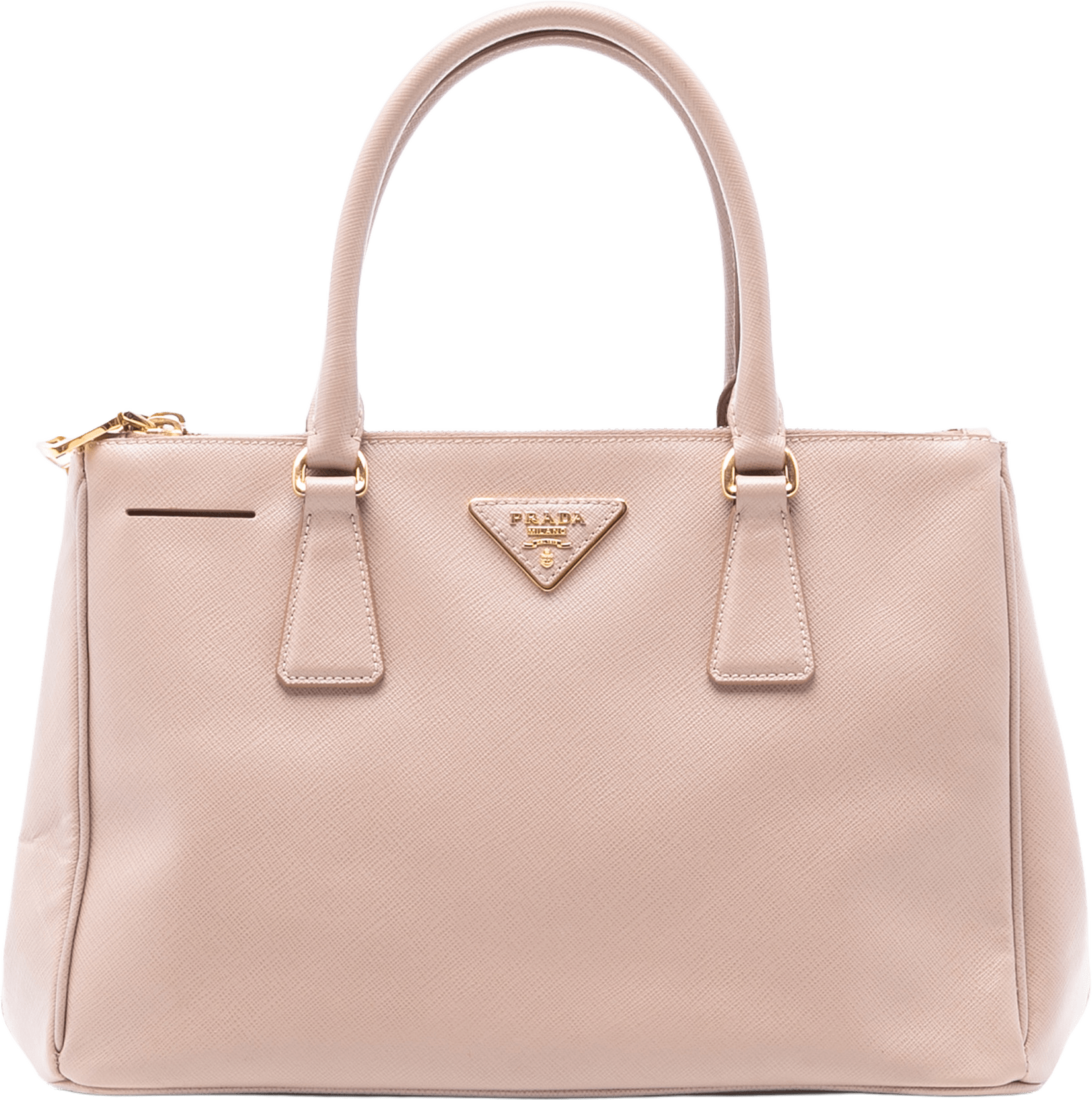 Prada Small Saffiano Lux Galleria Double Zip Satchel, från Luxclusif, i färgen light pink.