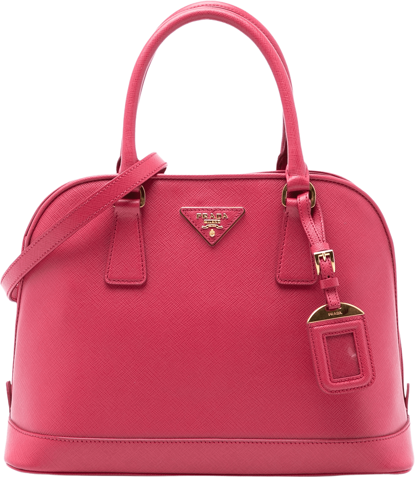 Prada Medium Saffiano Lux Open Promenade Satchel, från Luxclusif, i färgen hot pink.