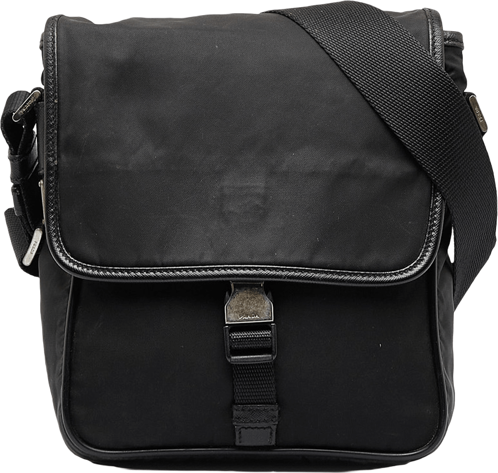 Prada Tessuto Buckle Messenger Bag, från Luxclusif, i färgen black.