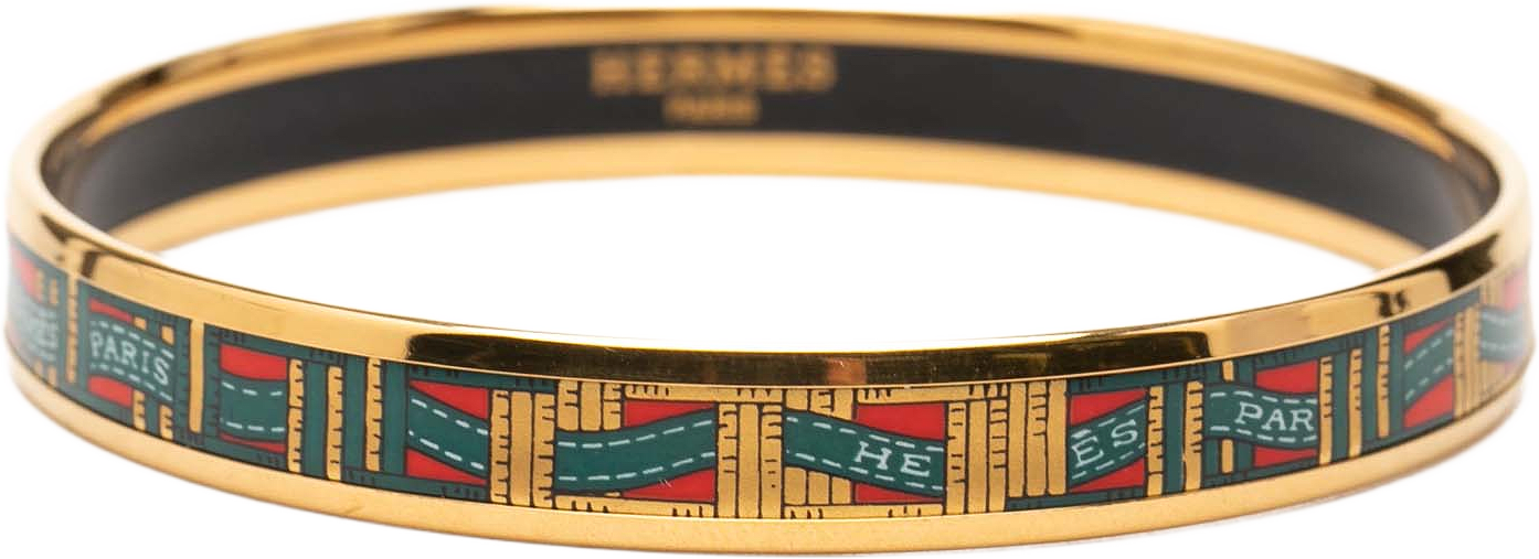 Hermès Narrow Cloisonne Enamel Bangle 62, från Luxclusif, i färgen red.