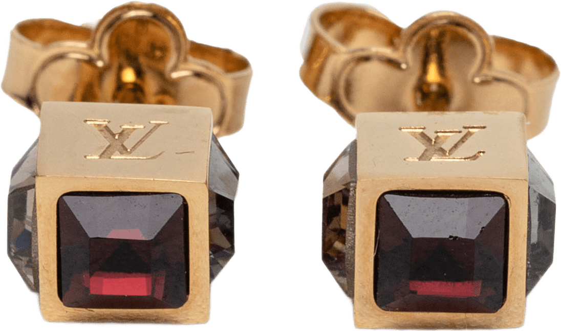 Louis Vuitton Gold Plated Strass Gamble Push Back Earrings, från Luxclusif, i färgen gold.
