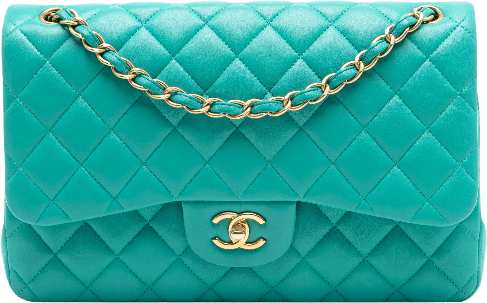 Chanel Jumbo Classic Lambskin Double Flap, från Luxclusif, i färgen lime.