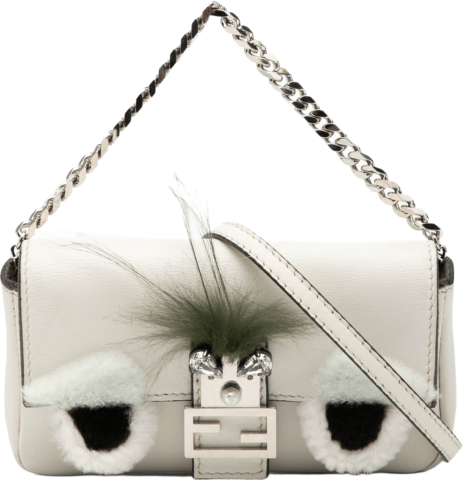 Fendi Micro Nappa Monster Baguette Satchel, från Luxclusif, i färgen white.