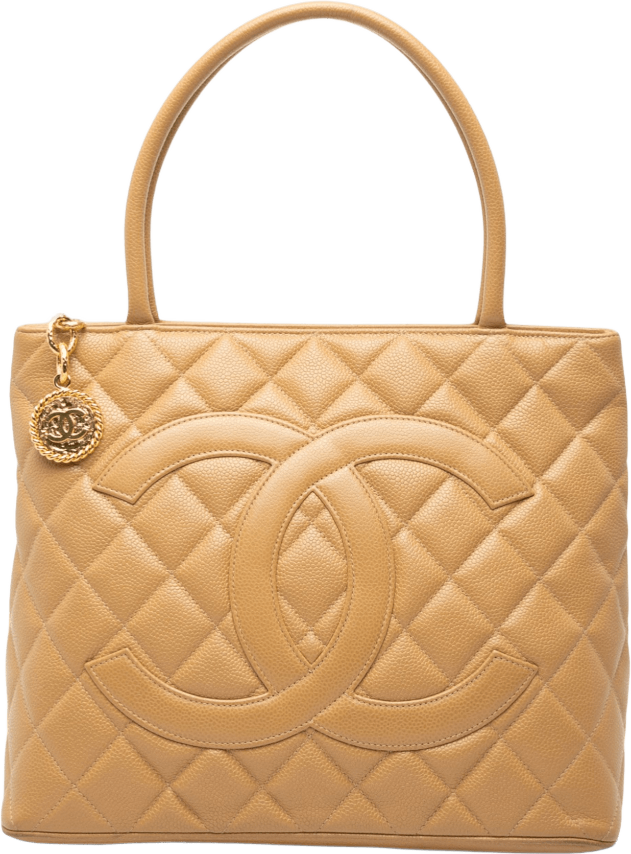 Chanel Caviar Medallion Tote, från Luxclusif, i färgen beige.