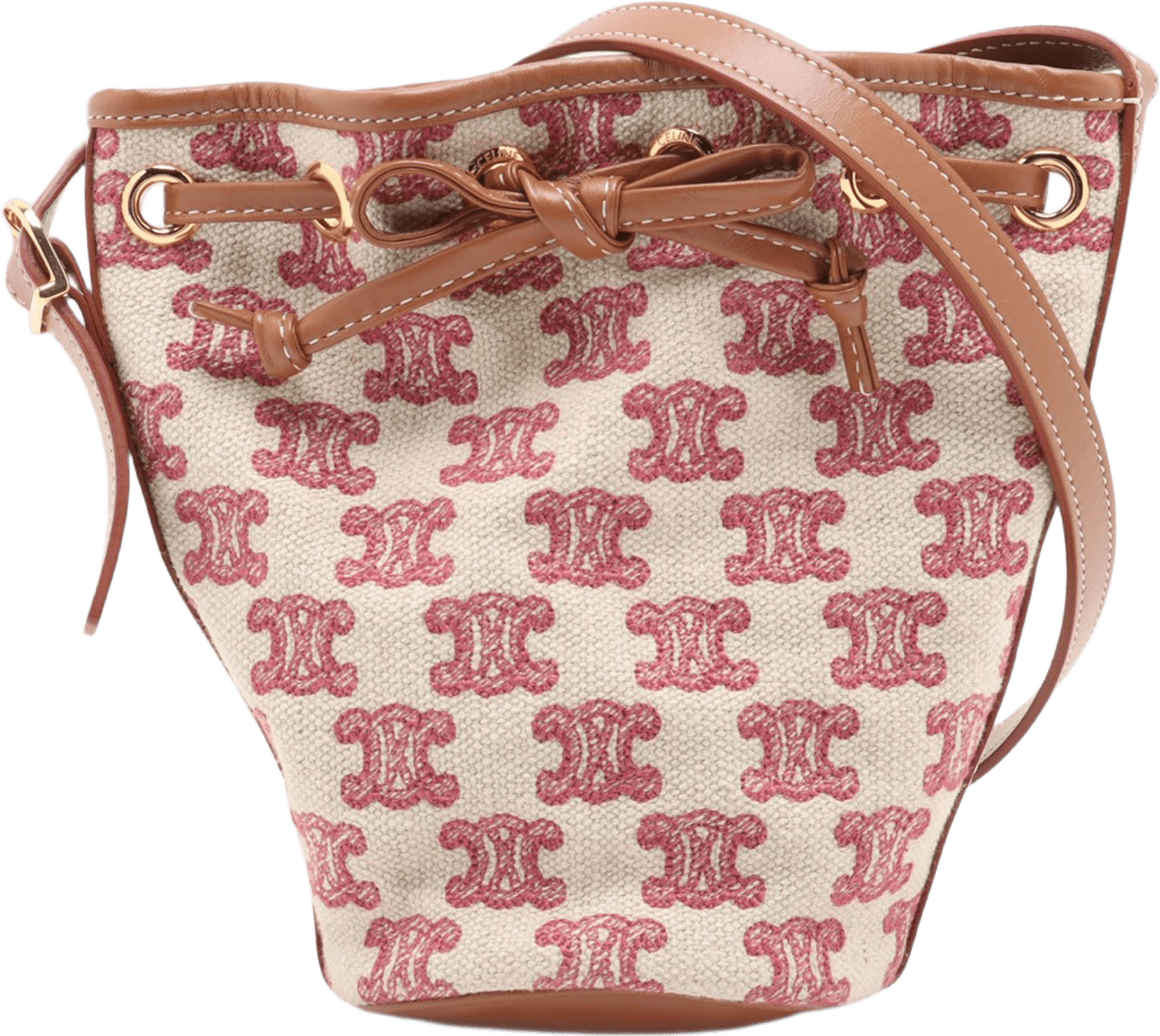 Celine Micro Triomphe Embroidered Canvas Drawstring Bucket Bag, från Luxclusif, i färgen beige.