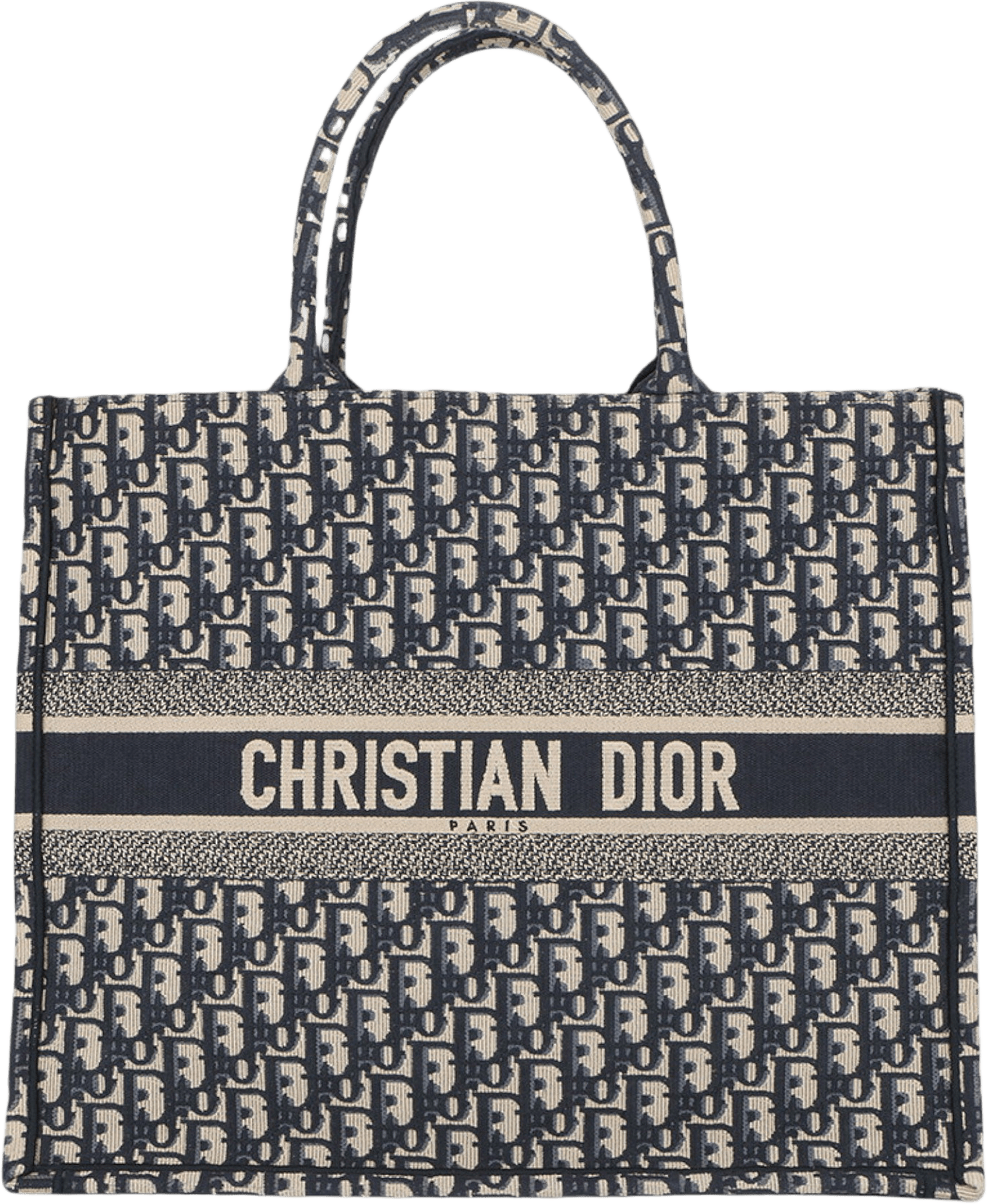 Dior Large Oblique Embroidered Canvas Book Tote, från Luxclusif, i färgen blå.