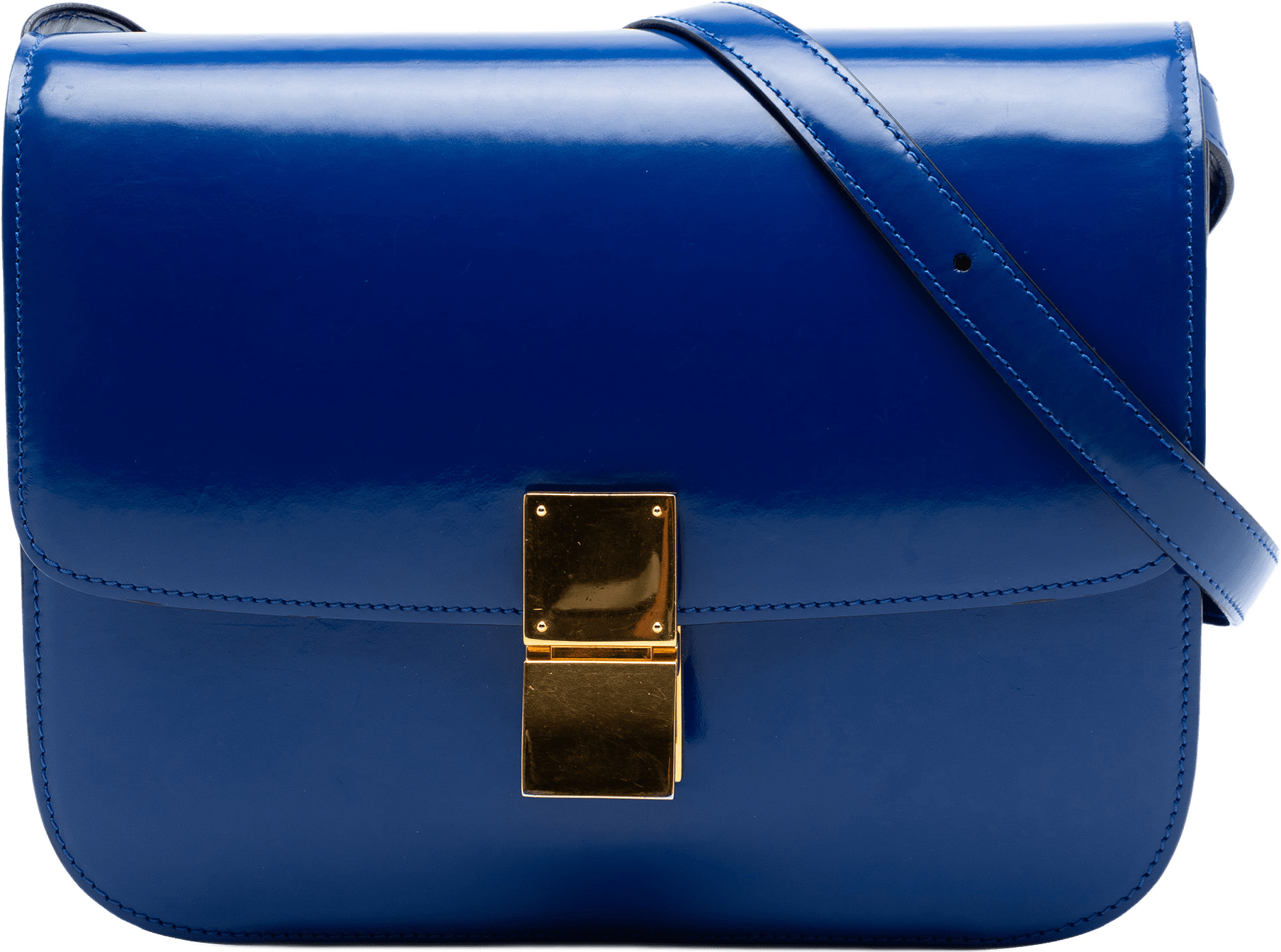 Celine Medium Calfskin Classic Box, från Luxclusif, i färgen blå.