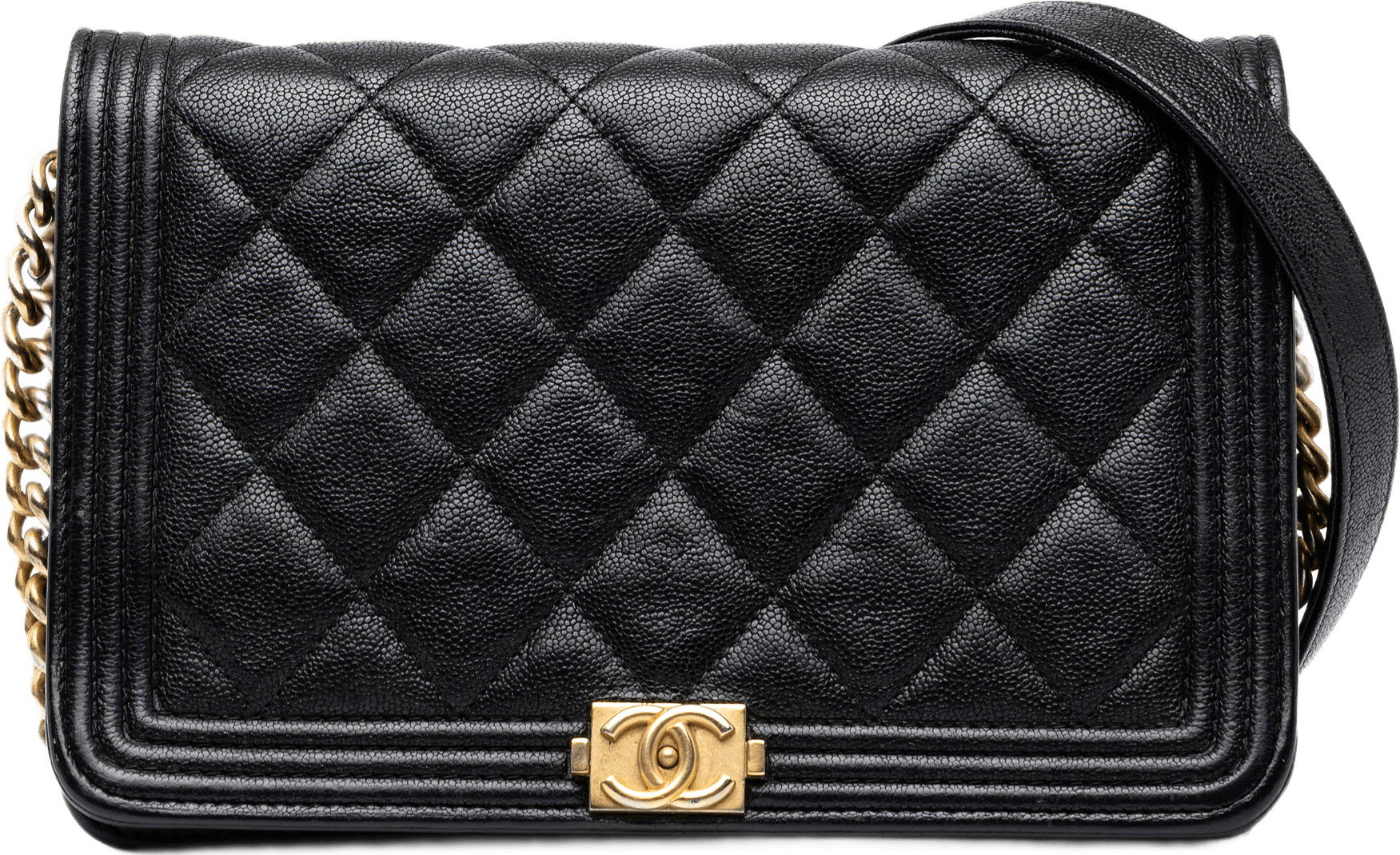 Chanel Quilted Caviar Boy Wallet On Chain, från Luxclusif, i färgen svart.
