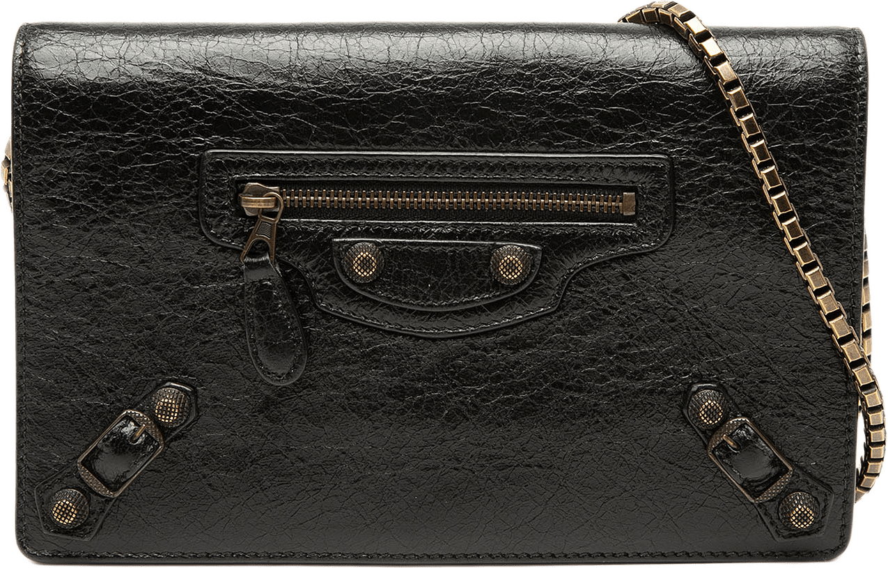Balenciaga Lambskin Motocross Giant 12 Wallet On Chain, från Luxclusif, i färgen black.