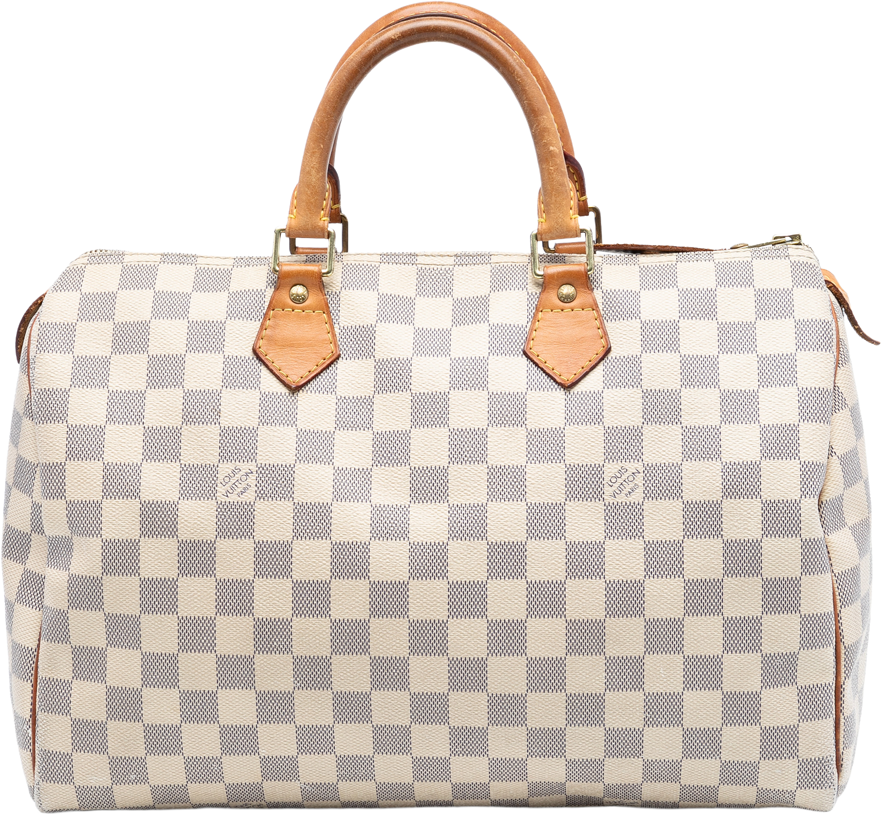 Louis Vuitton Damier Azur Speedy 35, från Luxclusif, i färgen white.