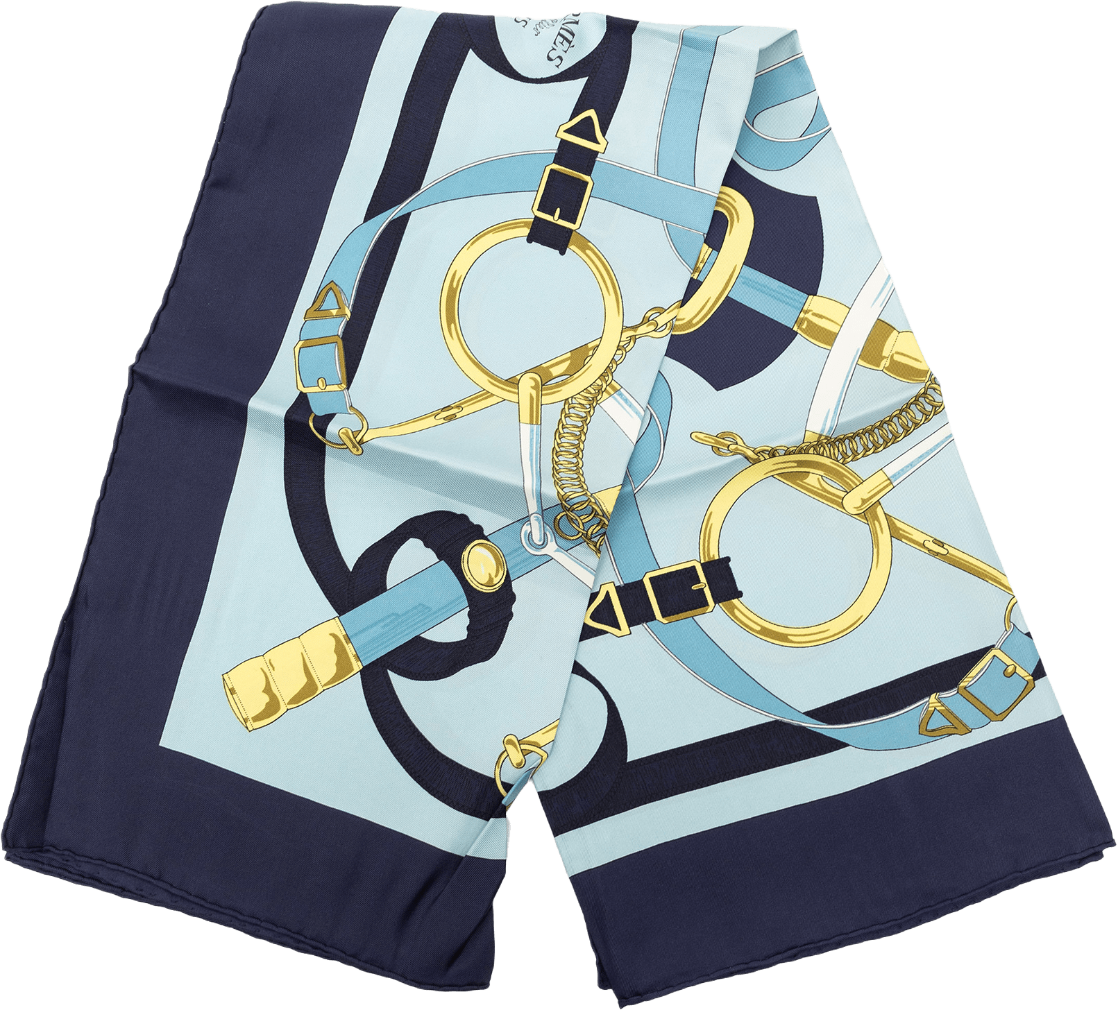 Hermès Eperon D Or Silk Scarf 90, från Luxclusif, i färgen light blue.