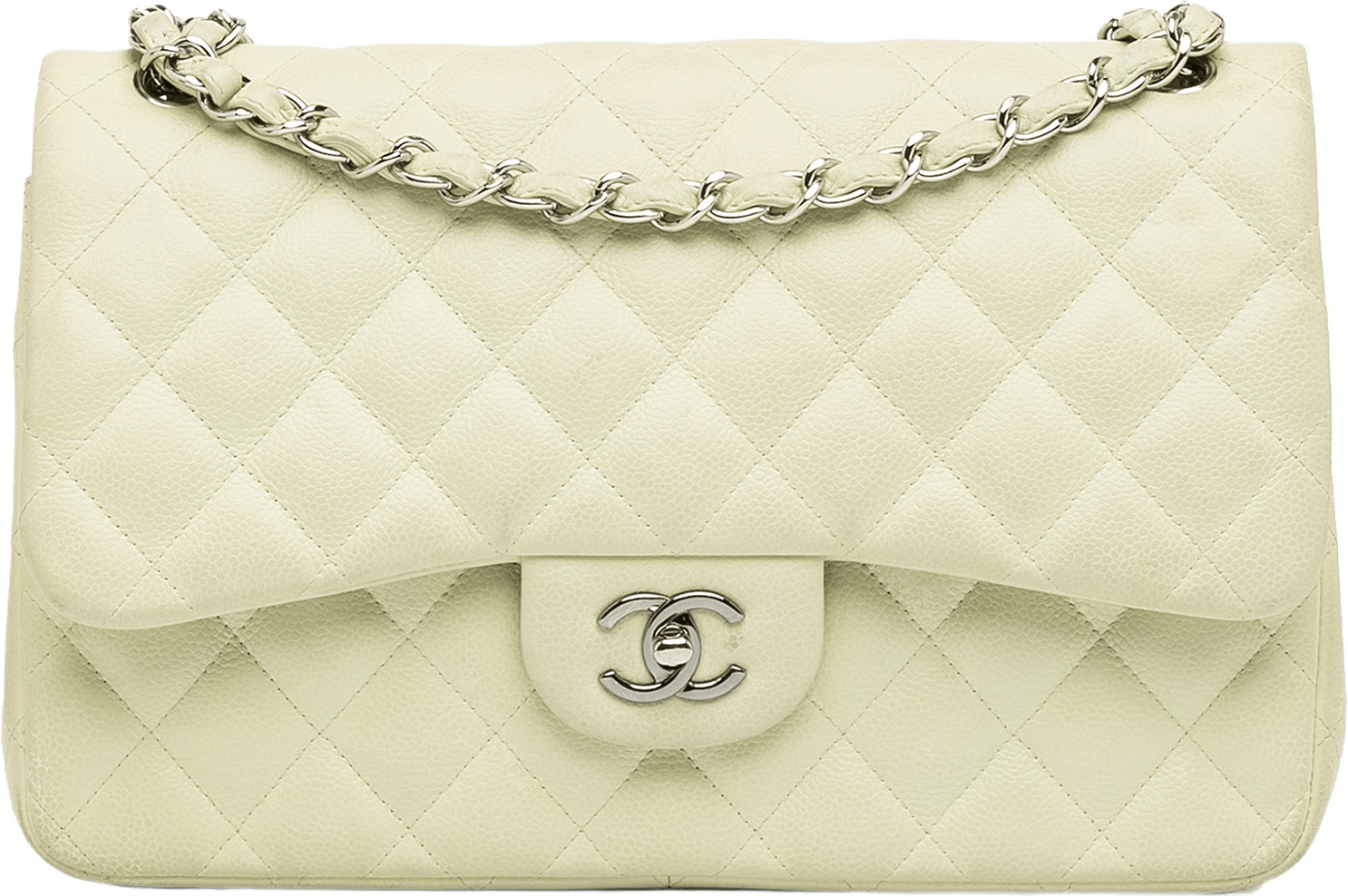 Chanel Jumbo Classic Caviar Double Flap, från Luxclusif, i färgen ivory.