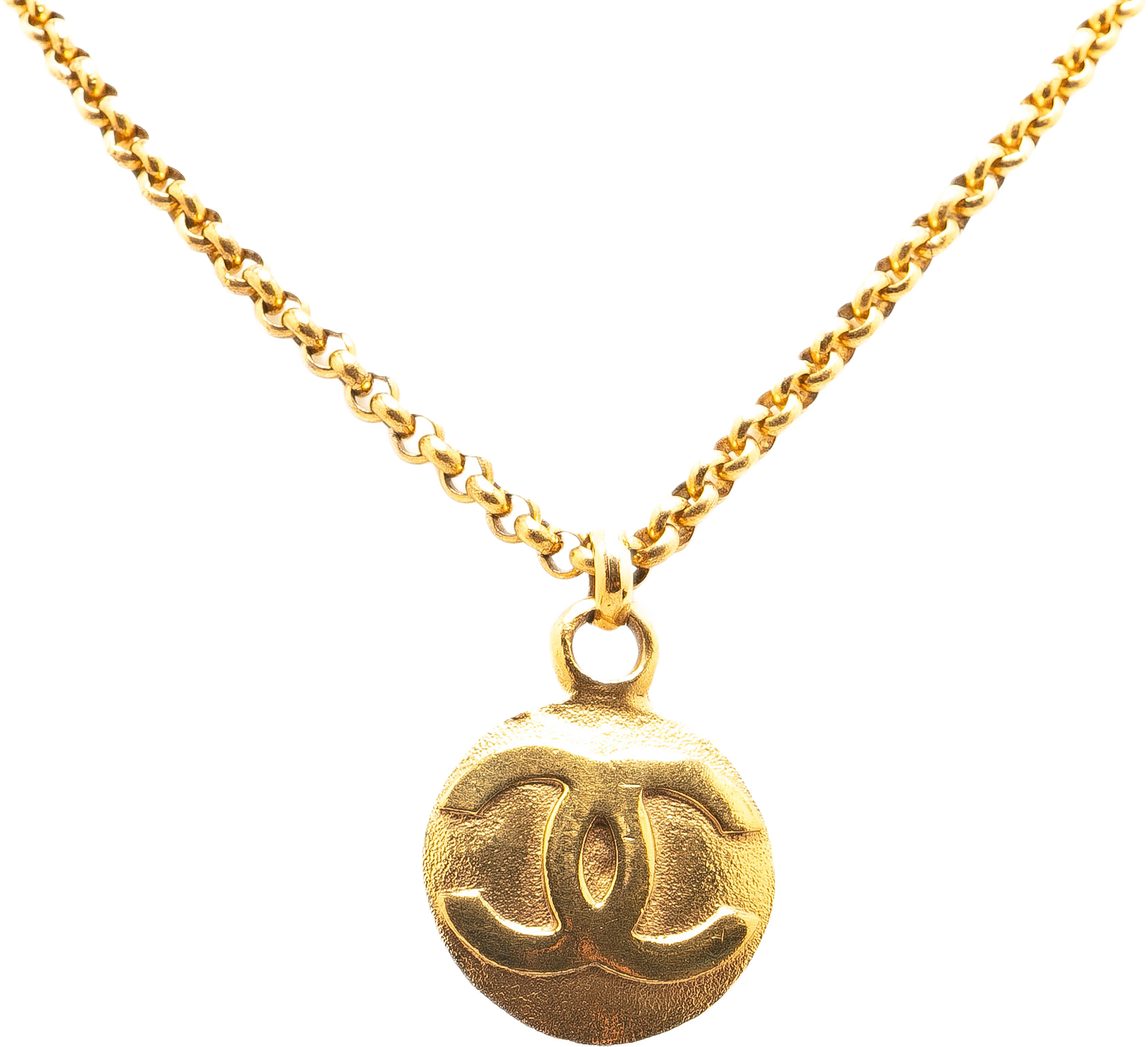 Chanel Cc Gold Plated Circle Pendant Necklace, från Luxclusif, i färgen gold.