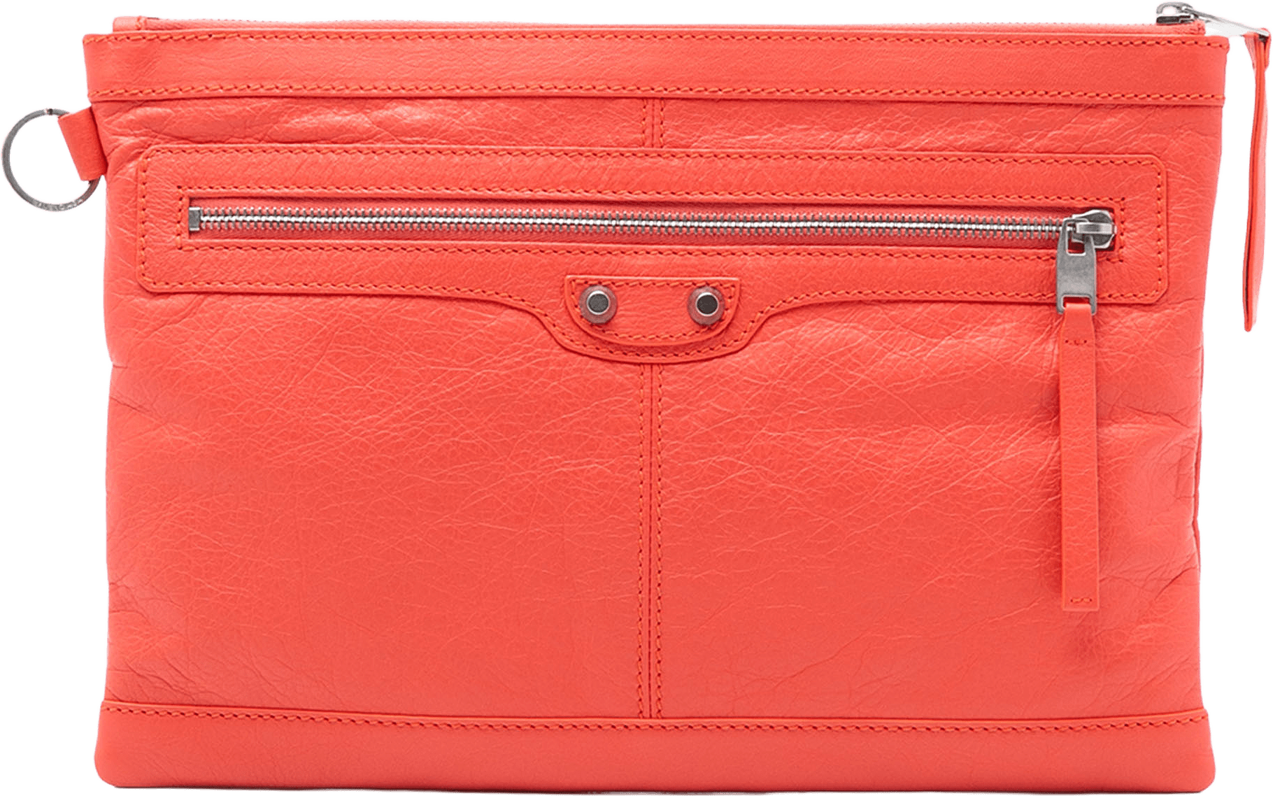 Balenciaga Lambskin Motocross Classic Clip M Clutch, från Luxclusif, i färgen red orange.