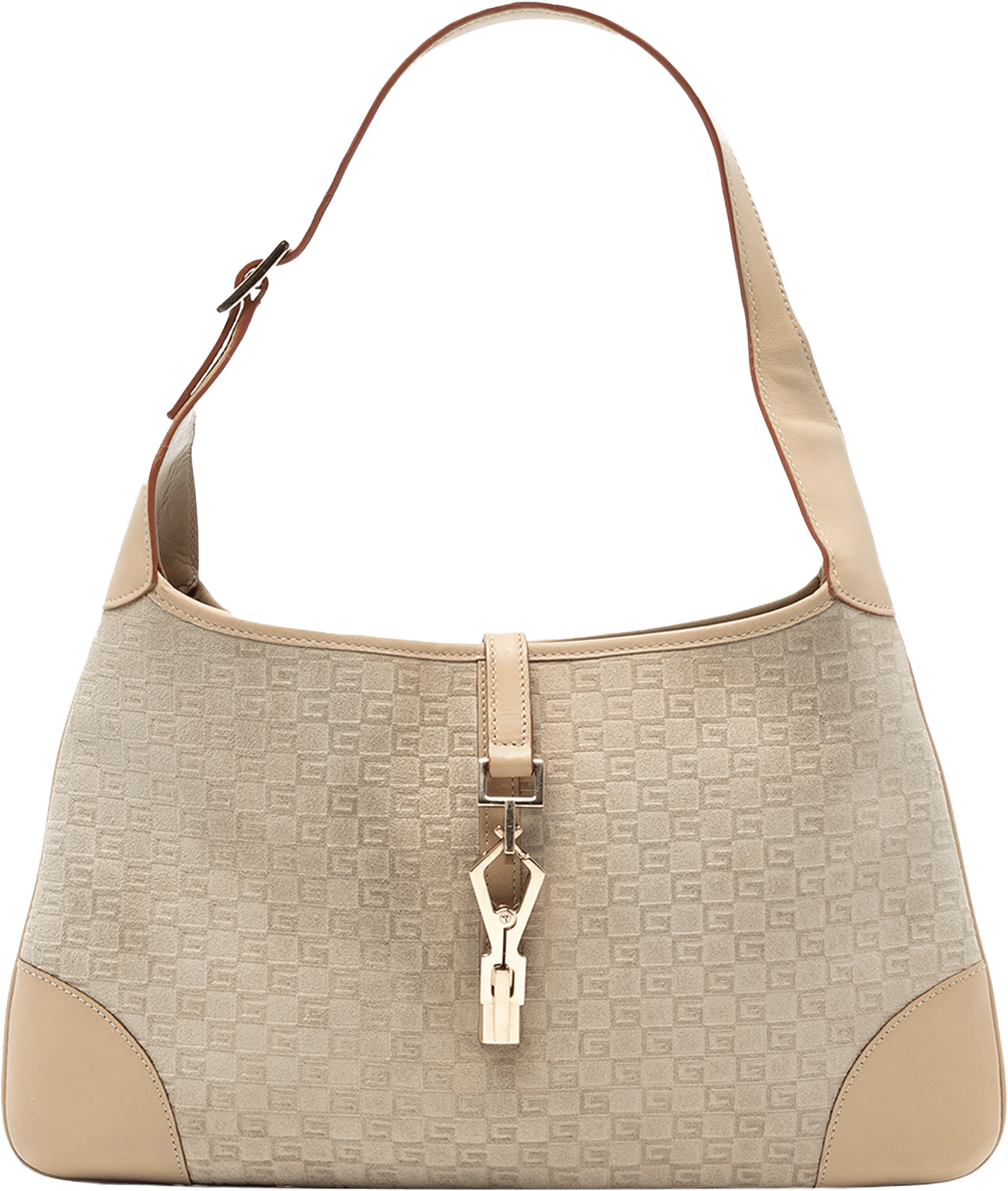 Gucci G Square Suede Jackie Hobo, från Luxclusif, i färgen beige.
