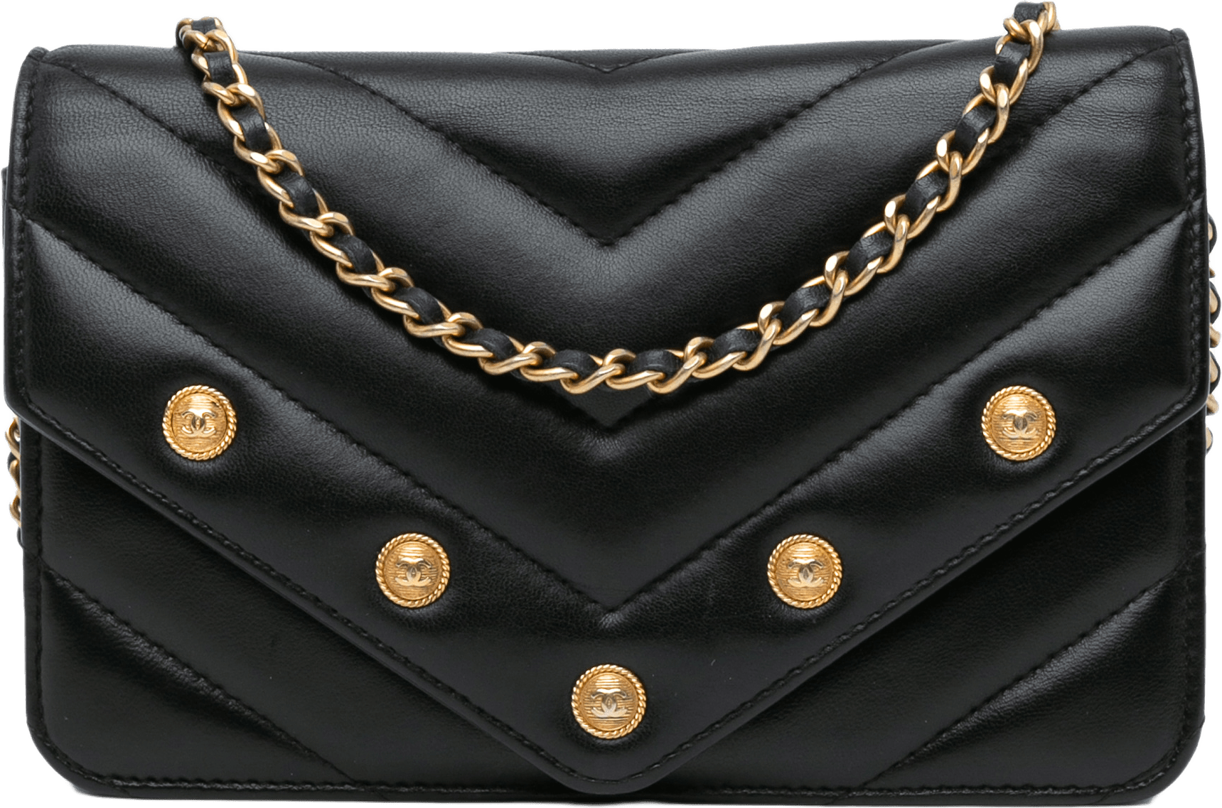 Chanel Chevron Lambskin Button Wallet On Chain