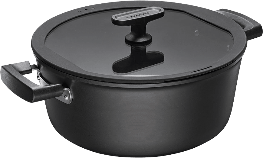 Gryta Hard Face 5 L med lock, från Fiskars, i färgen Svart.