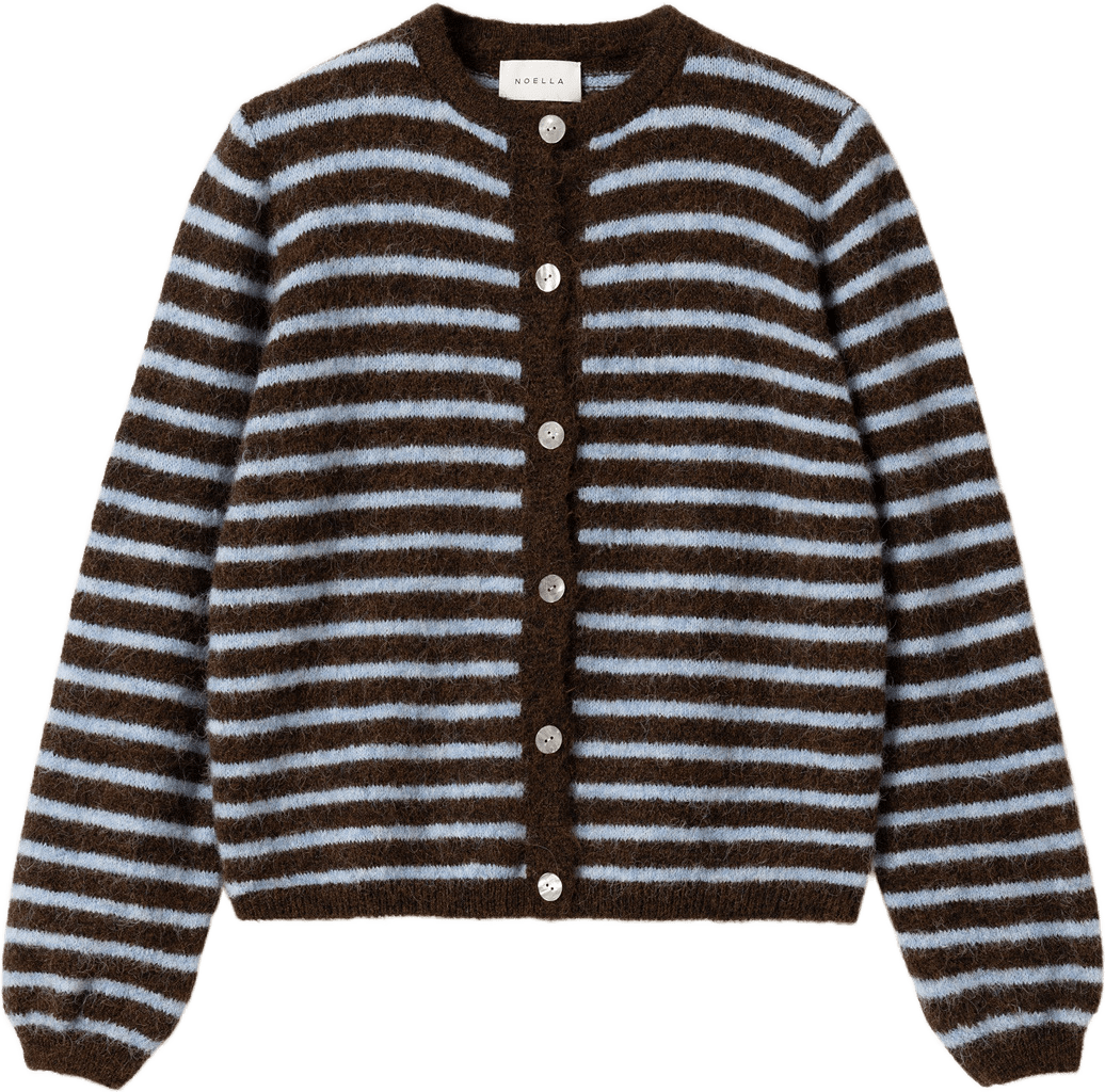 N-mertice Knit Cardigan - Brown Blue Stripe, från Noella, i färgen brown blue stripe.