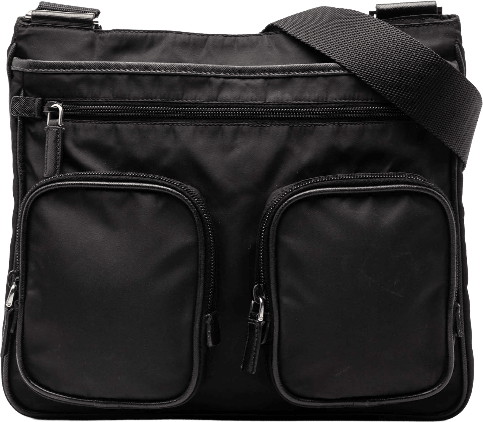 Prada Saffiano Trimmed Tessuto Zip Top Crossbody, från Luxclusif, i färgen black.