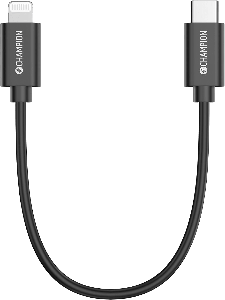 Usb-c Till Lightning Kabel 30cm, från Champion Nordic, i färgen svart.