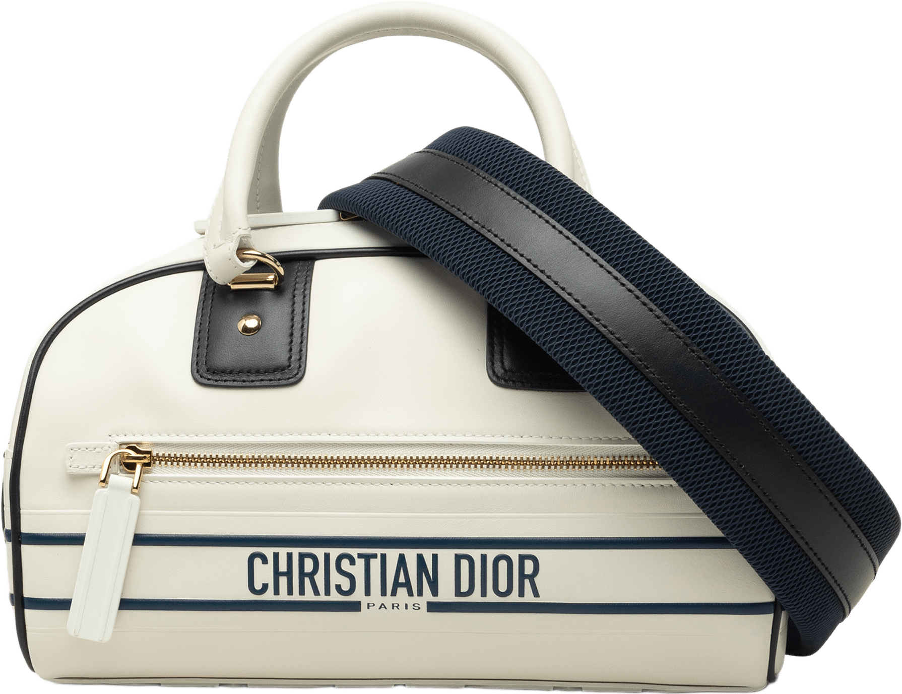 Dior Small Leather Dior Vibe Zip Bowling Bag, från Luxclusif, i färgen vit.
