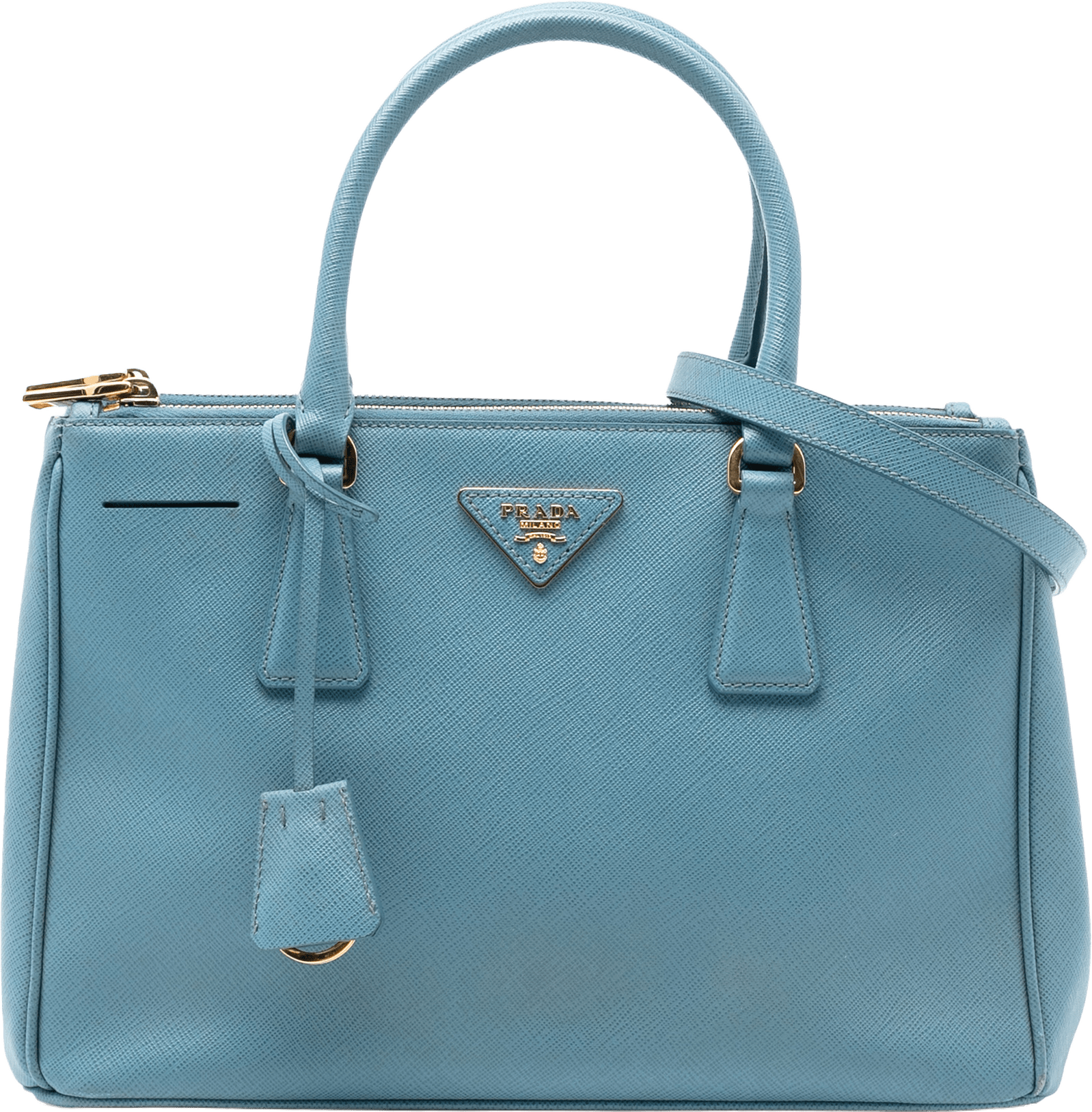 Prada Small Saffiano Lux Galleria Double Zip Satchel, från Luxclusif, i färgen blue.