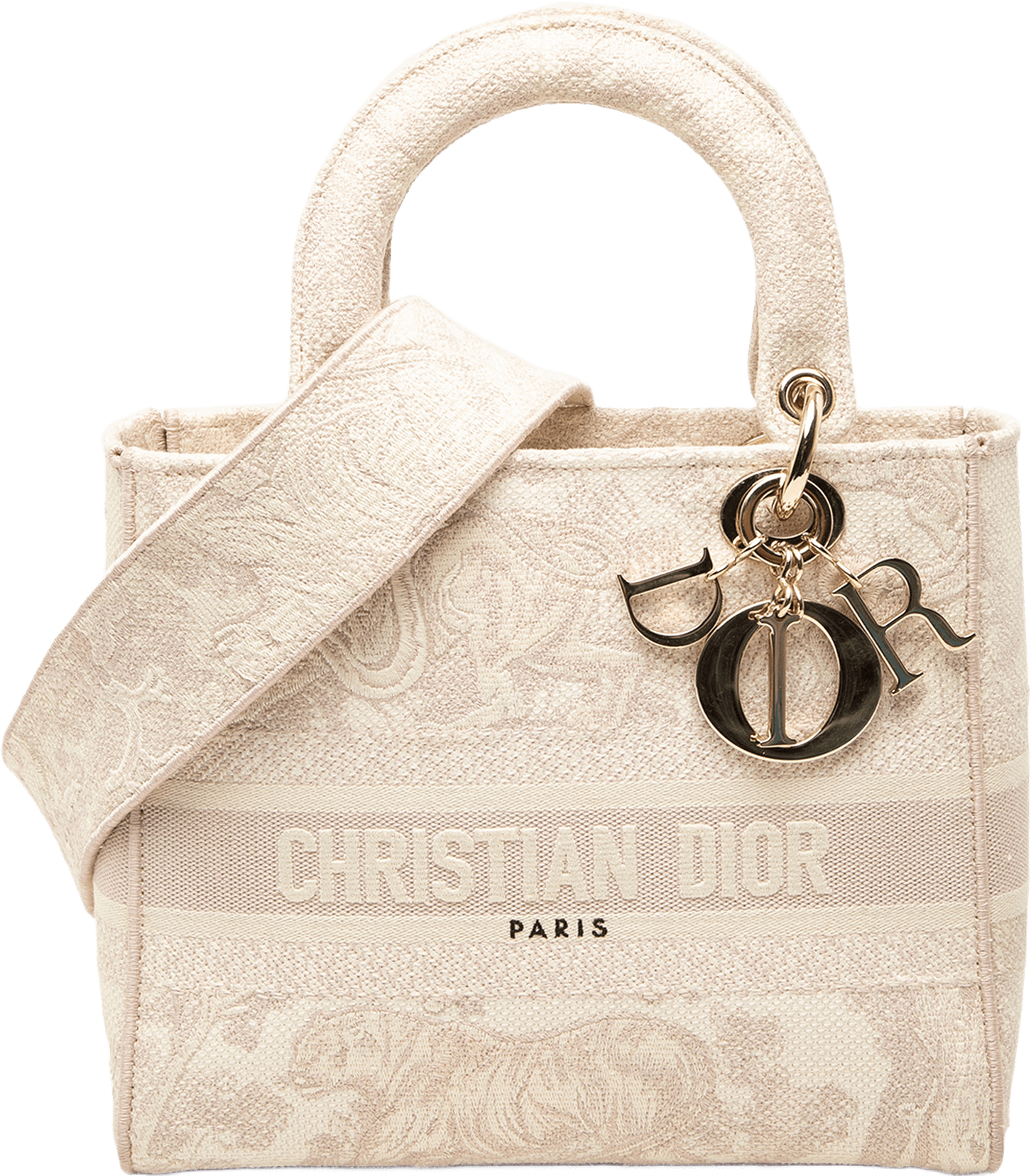 Dior Medium Embroidered Canvas Toile De Jouy Lady D Lite, från Luxclusif, i färgen rosa.