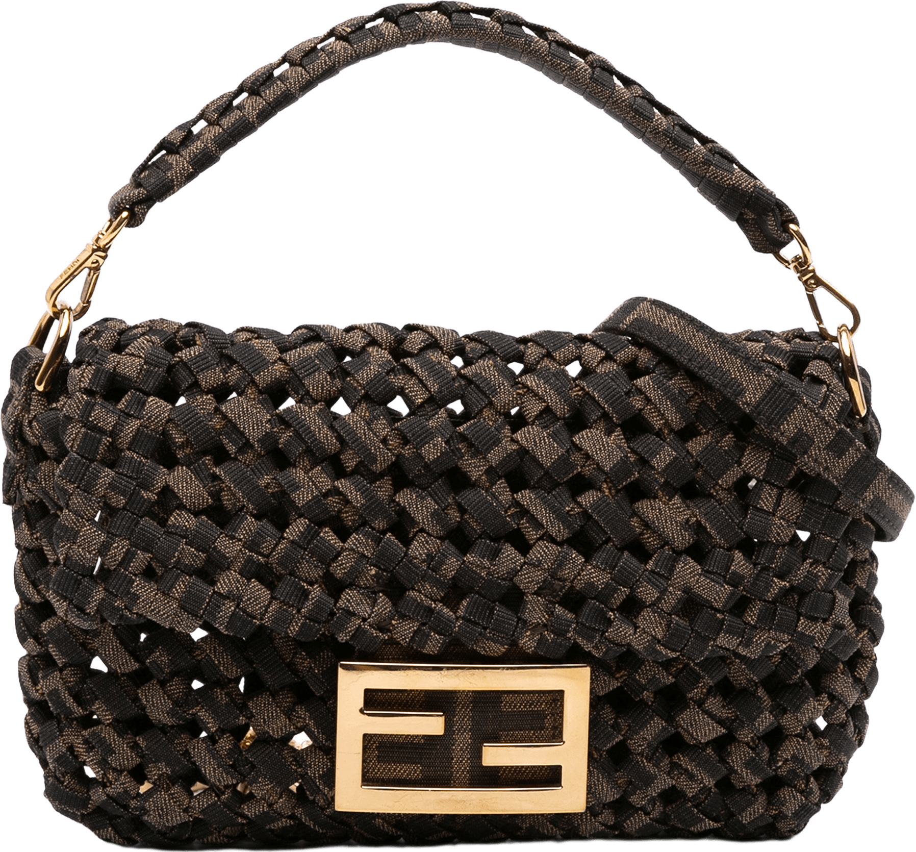 Fendi Mini Interlaced Canvas Zucca Baguette Satchel, från Luxclusif, i färgen brown.
