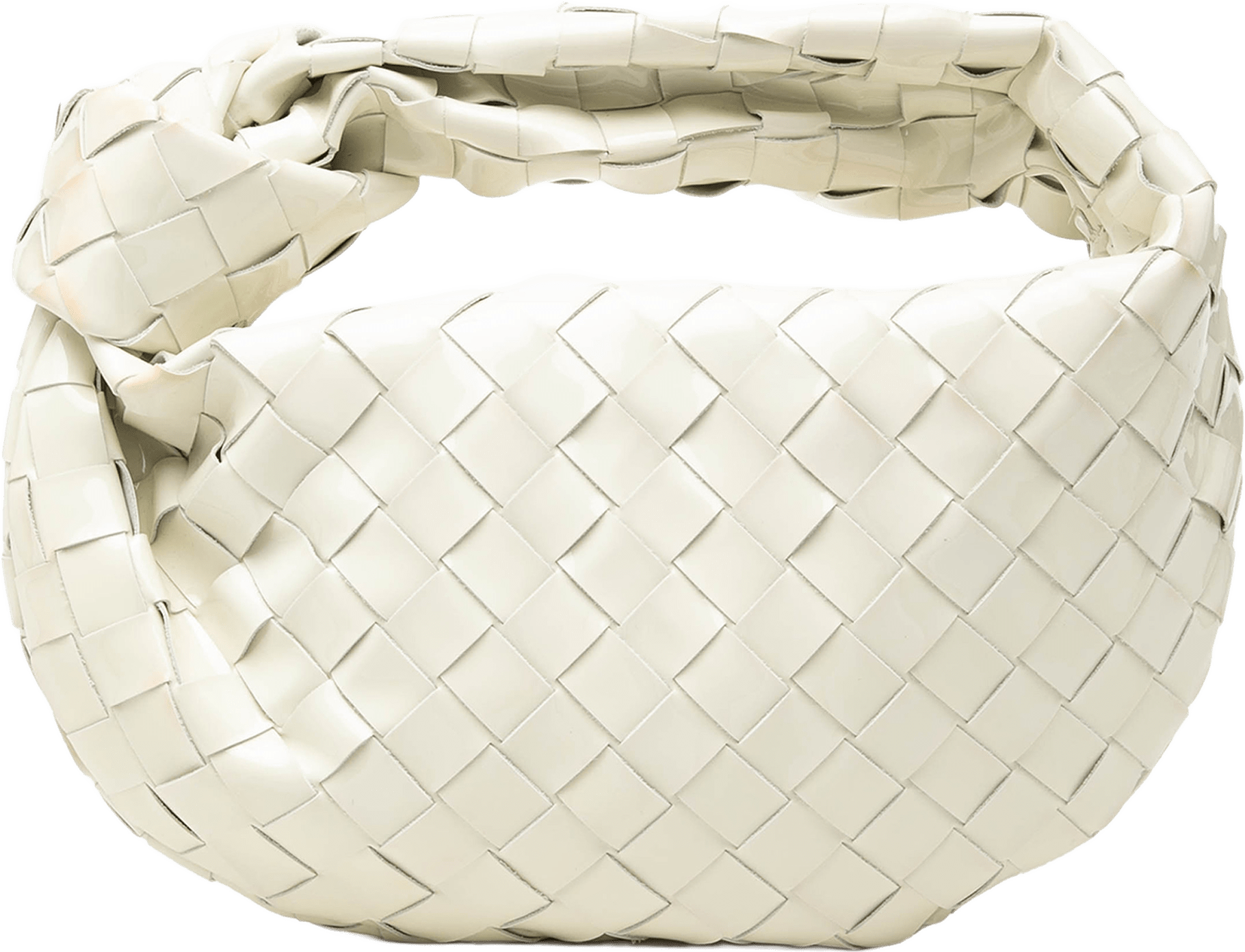 Bottega Veneta Mini Patent Intrecciato Jodie, från Luxclusif, i färgen vit.