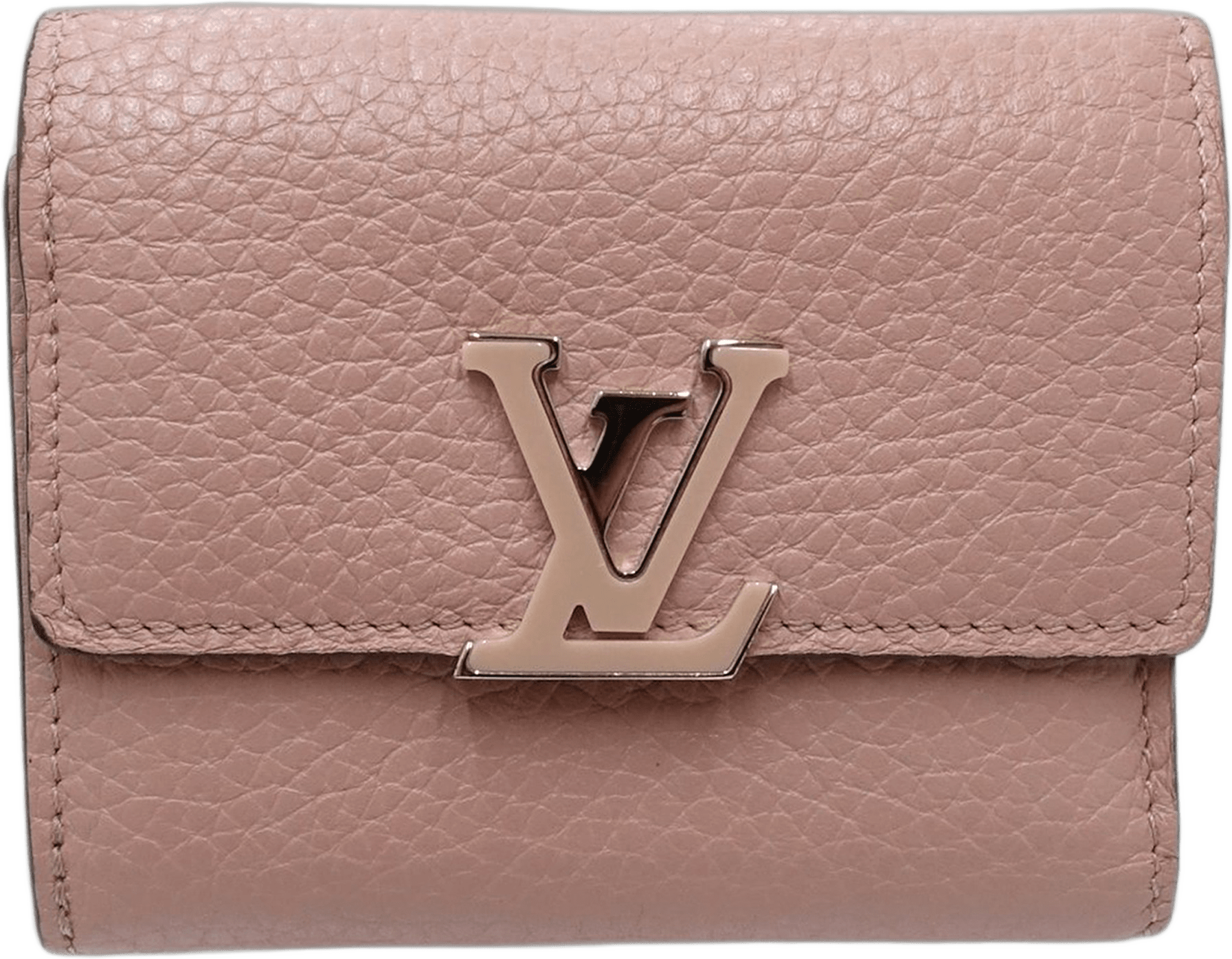 Louis Vuitton Taurillon Capucines Compact Wallet, från Luxclusif, i färgen pink.